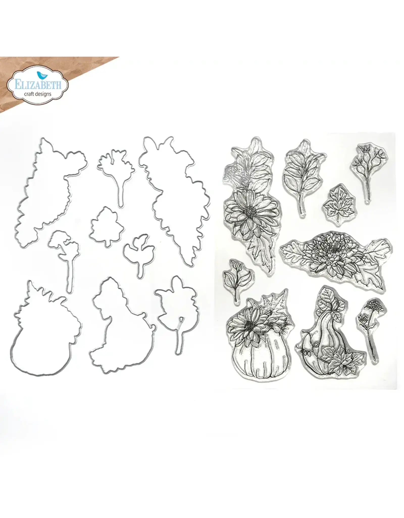ELIZABETH CRAFT DESIGNS ELIZABETH CRAFT DESIGNS PAPER FLOWERS BY ANGELICA TURNER AUTUMN HARVEST FLORALS CLEAR STAMP & DIE SET
