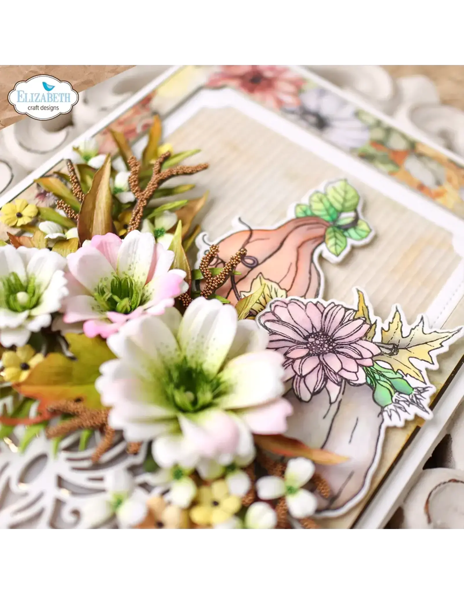 ELIZABETH CRAFT DESIGNS ELIZABETH CRAFT DESIGNS PAPER FLOWERS BY ANGELICA TURNER AUTUMN HARVEST FLORALS CLEAR STAMP & DIE SET