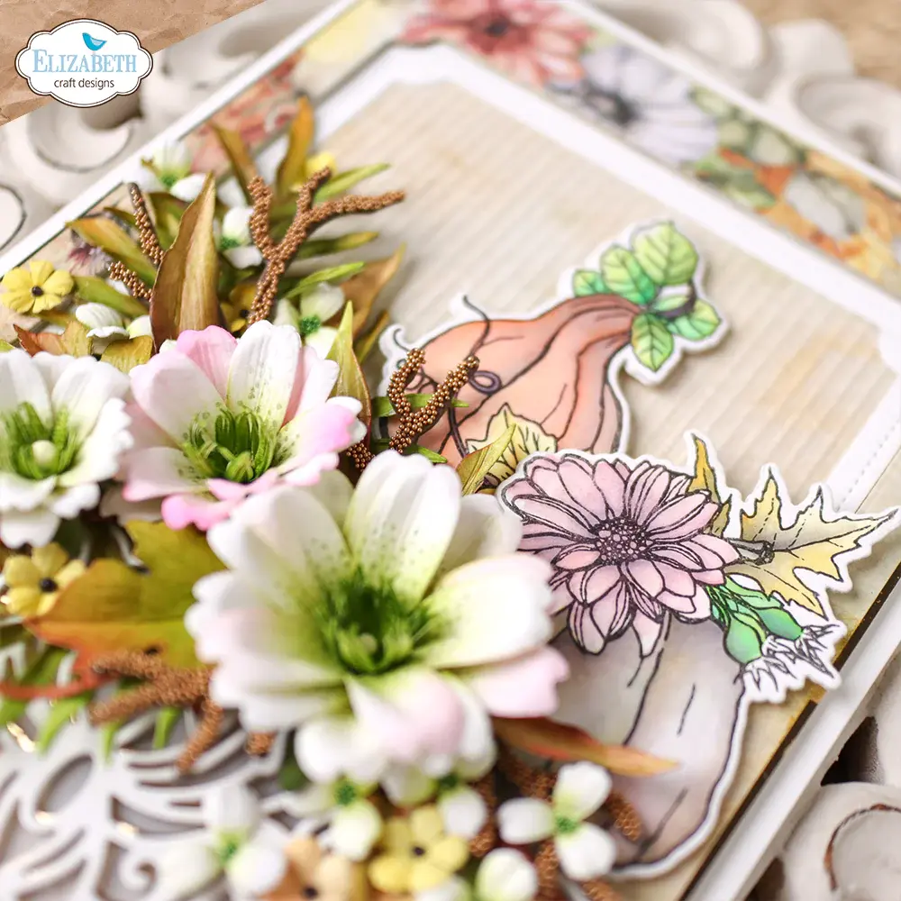 ELIZABETH CRAFT DESIGNS ELIZABETH CRAFT DESIGNS PAPER FLOWERS BY ANGELICA TURNER AUTUMN HARVEST FLORALS CLEAR STAMP & DIE SET