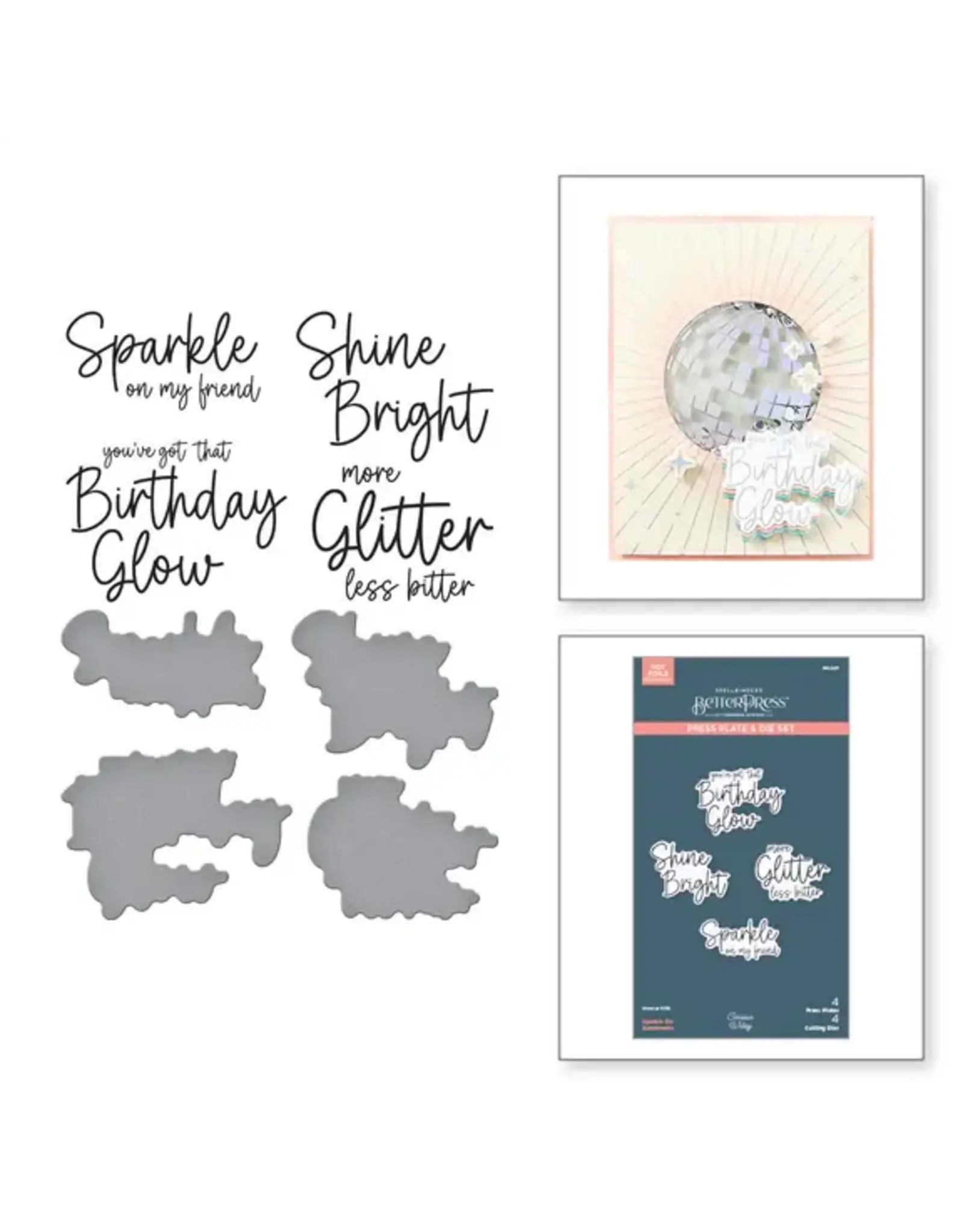 SPELLBINDERS SPELLBINDERS BETTERPRESS CARISSA WILEY SHINE BRIGHT COLLECTION SPARKLE ON SENTIMENTS PRESS PLATES & DIE SET