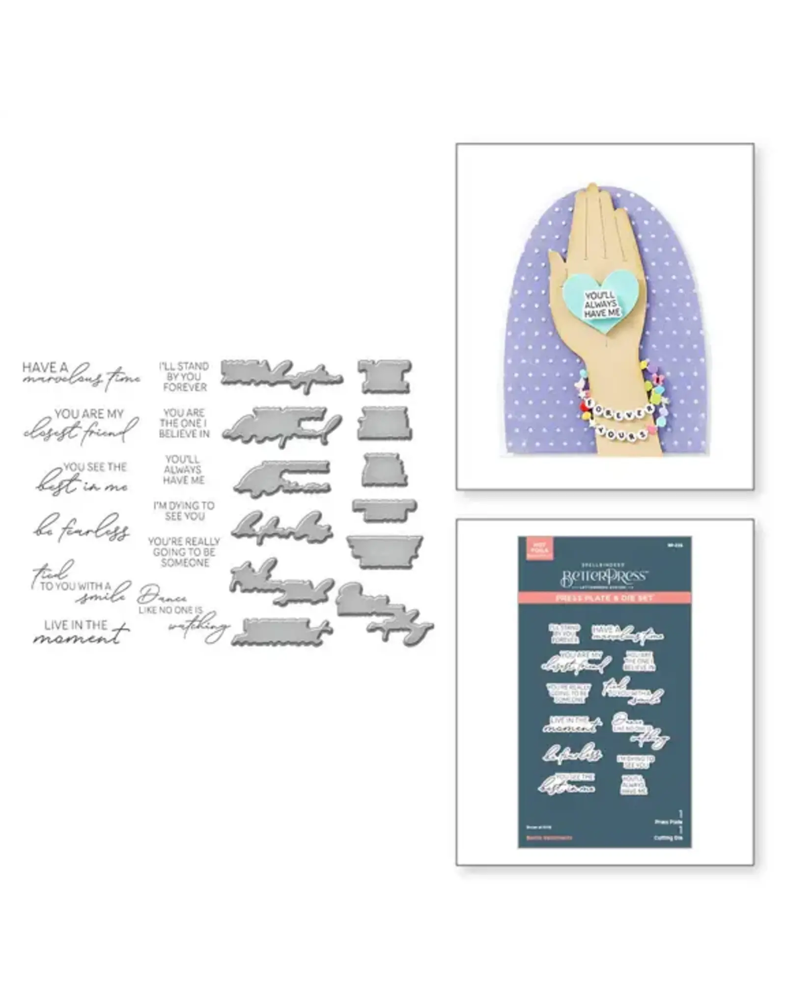 SPELLBINDERS SPELLBINDERS BETTERPRESS BEADS OF FRIENDSHIP COLLECTION BESTIE SENTIMENTS PRESS PLATES & DIE SET