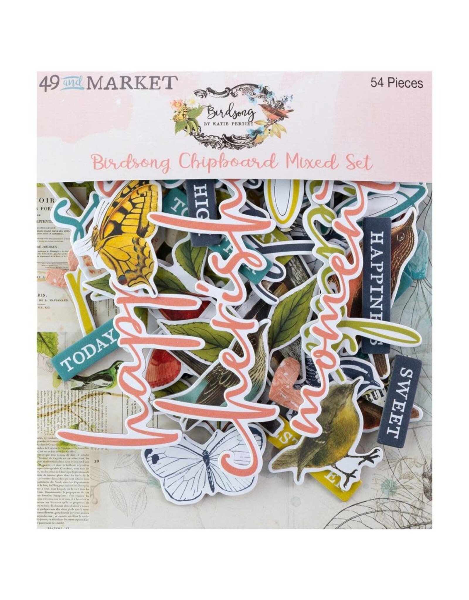 49 AND MARKET 49 AND MARKET BIRDSONG MIXED CHIPBOARD SET 54 PIECES