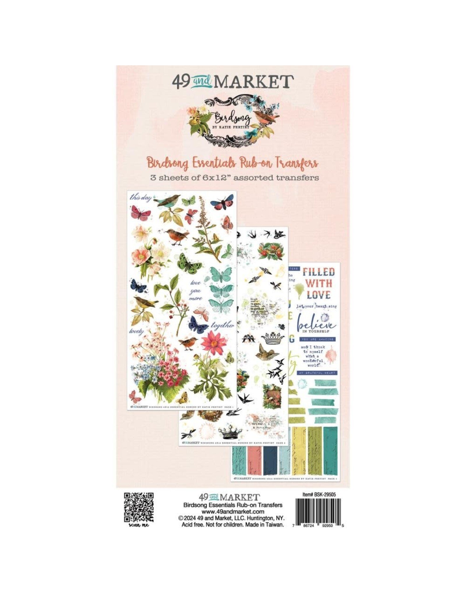 49 AND MARKET 49 AND MARKET BIRDSONG ESSENTIALS 6x12 RUB-ON TRANSFER SET 3/PK