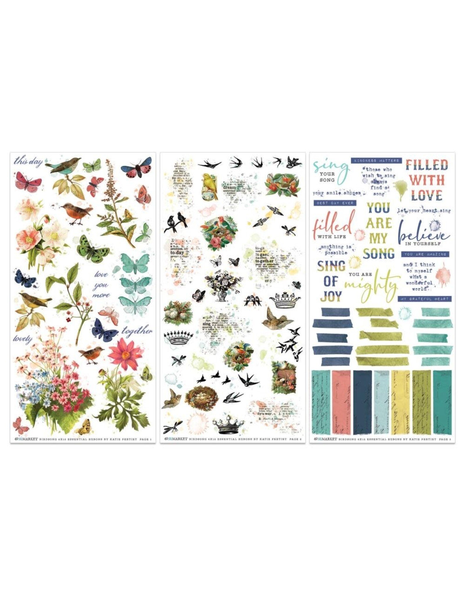 49 AND MARKET 49 AND MARKET BIRDSONG ESSENTIALS 6x12 RUB-ON TRANSFER SET 3/PK