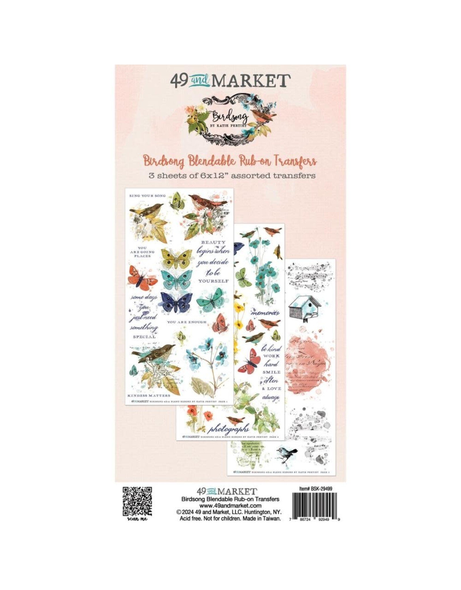 49 AND MARKET 49 AND MARKET BIRDSONG BLENDABLE 6x12 RUB-ON TRANSFER SET 3/PK