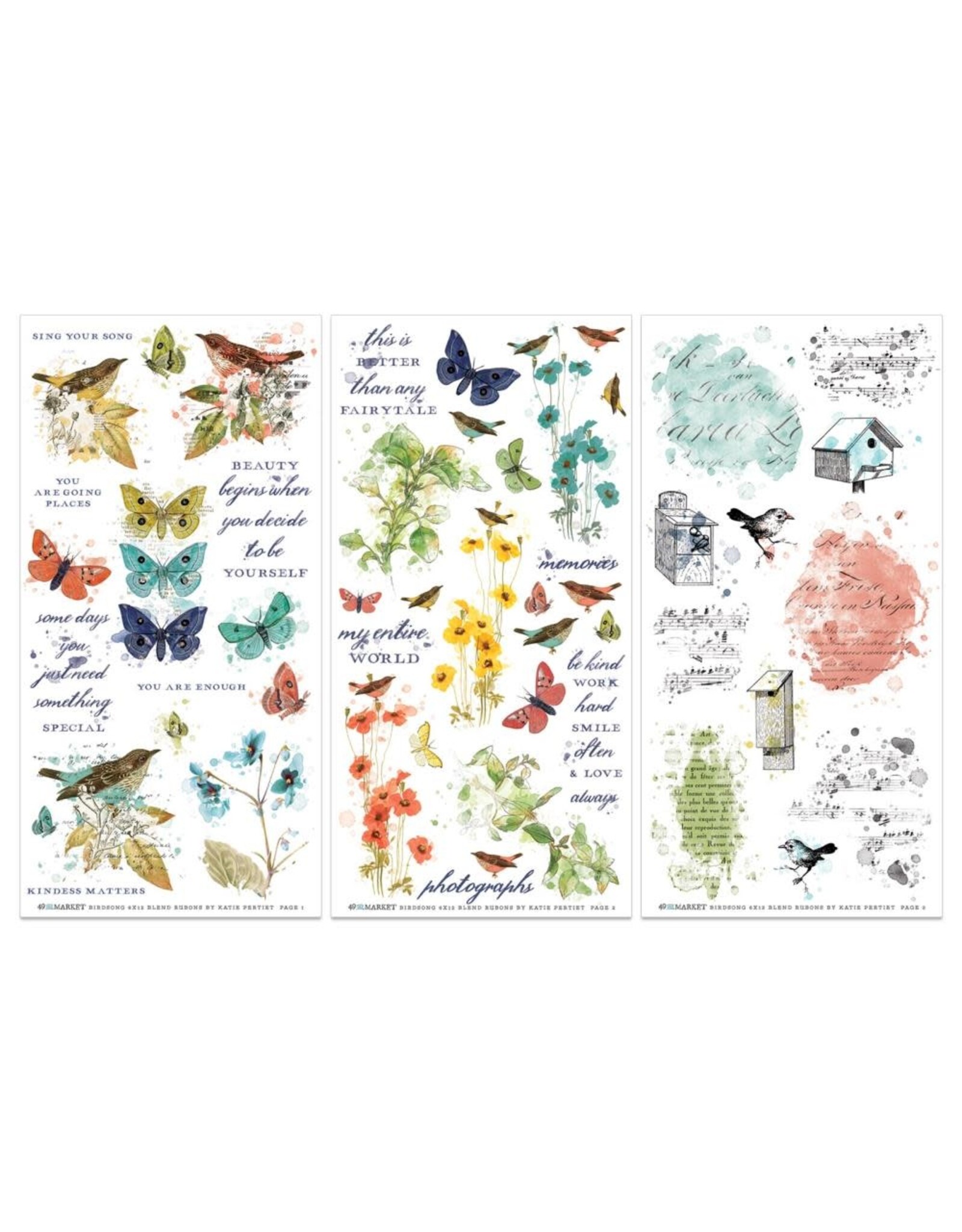 49 AND MARKET 49 AND MARKET BIRDSONG BLENDABLE 6x12 RUB-ON TRANSFER SET 3/PK