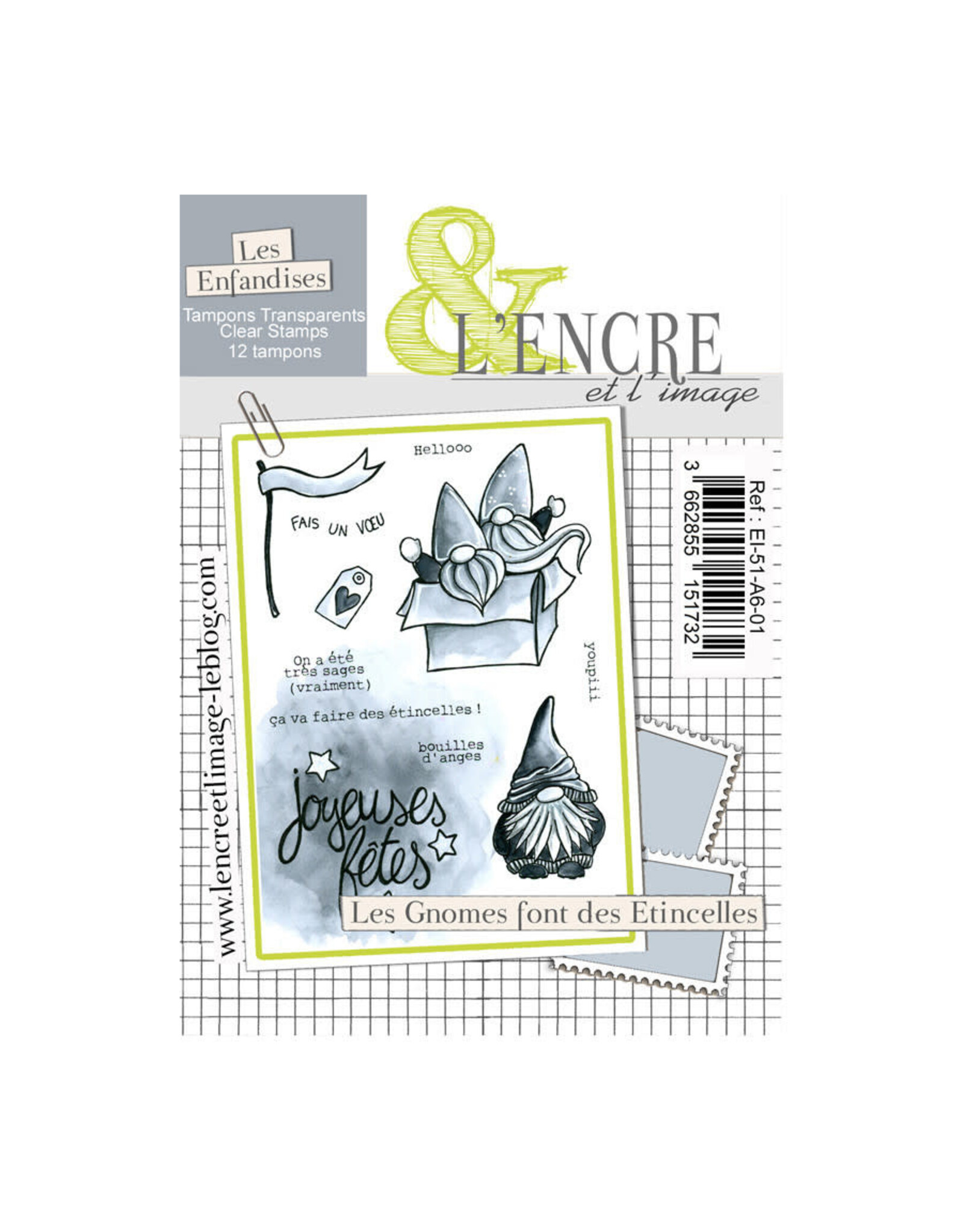 L'ENCRE ET L'IMAGE L'ENCRE ET L'IMAGE LES ENFANDISES LES GNOMES FONT DES ETINCELLES A6 CLEAR STAMP SET