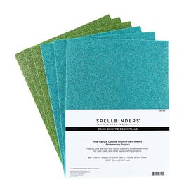 SPELLBINDERS SPELLBINDERS CARD SHOPPE ESSENTIALS POP-UP DIE CUTTING SHIMMERING TROPICS-TEAL & BRIGHT GREEN GLITTER FOAM SHEETS