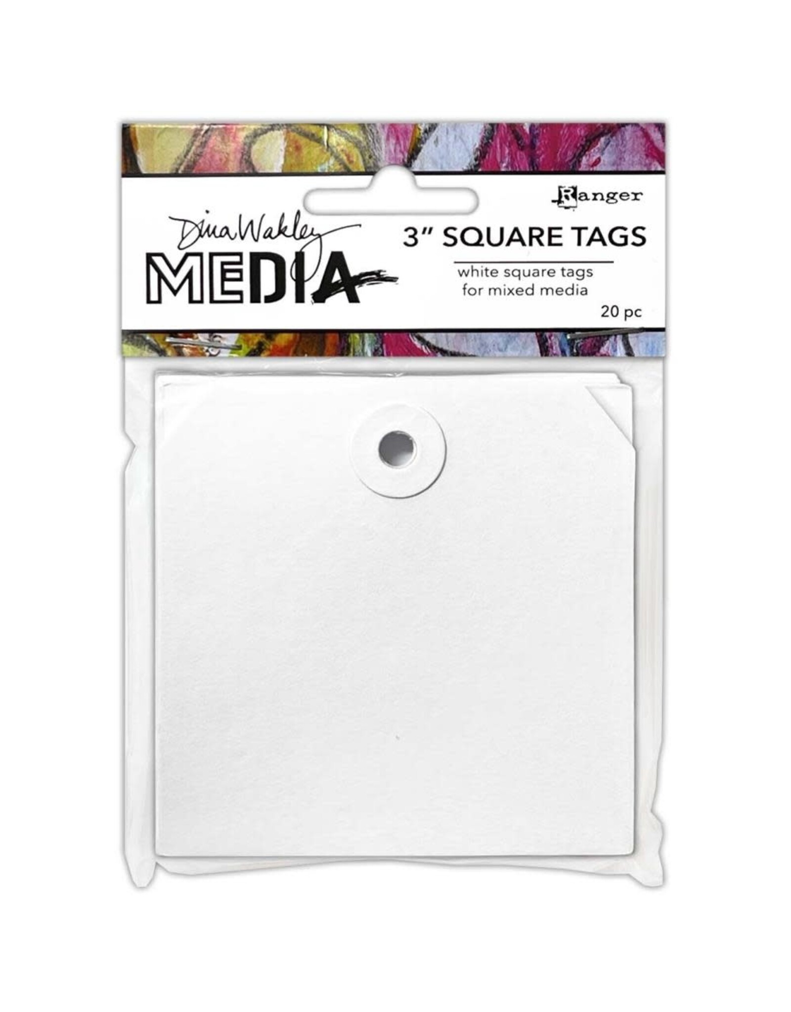 RANGER RANGER DINA WAKLEY MEDIA 3" SQUARE TAGS WITH HOLES 20PK