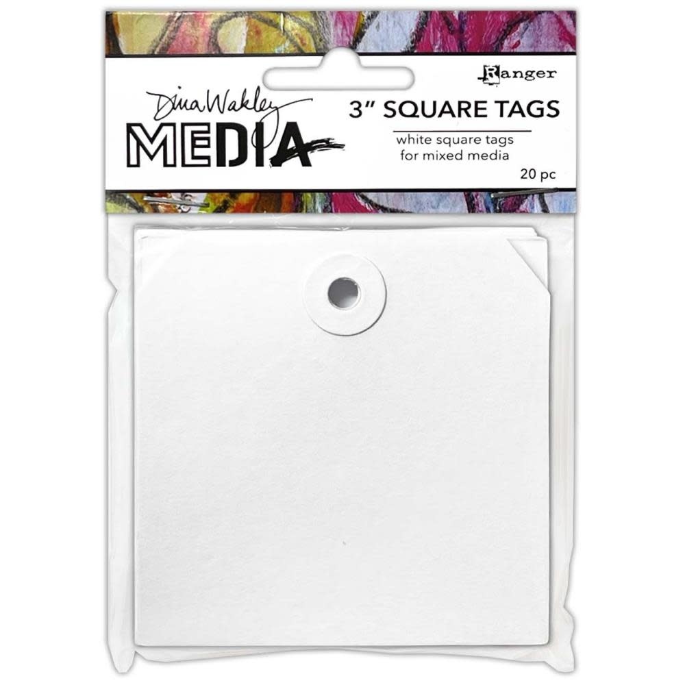 RANGER RANGER DINA WAKLEY MEDIA 3" SQUARE TAGS WITH HOLES 20PK