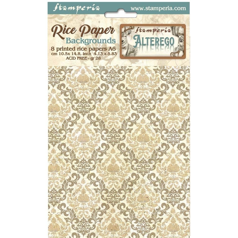 STAMPERIA ALTEREGO ASSORTED A6 RICE PAPER DECOUPAGE BACKGROUNDS 10.5X14