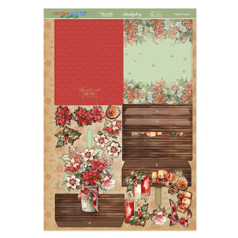 HUNKYDORY CHRISTMAS POPUP STEPPER CARDS FESTIVE FLORALS Scrapbook