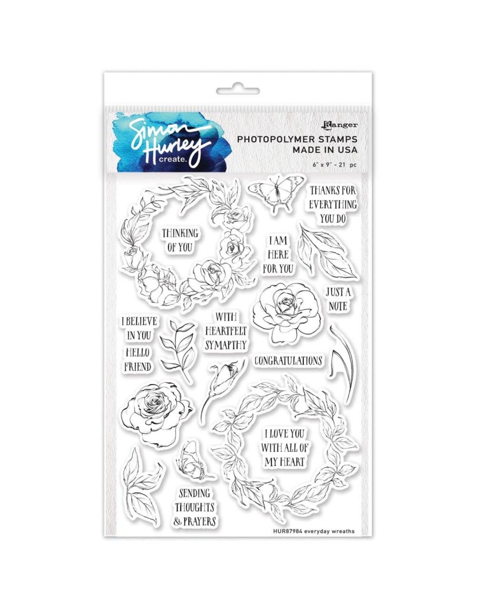 RANGER RANGER SIMON HURLEY CREATE EVERYDAY WREATHS 6x9 CLEAR STAMP SET