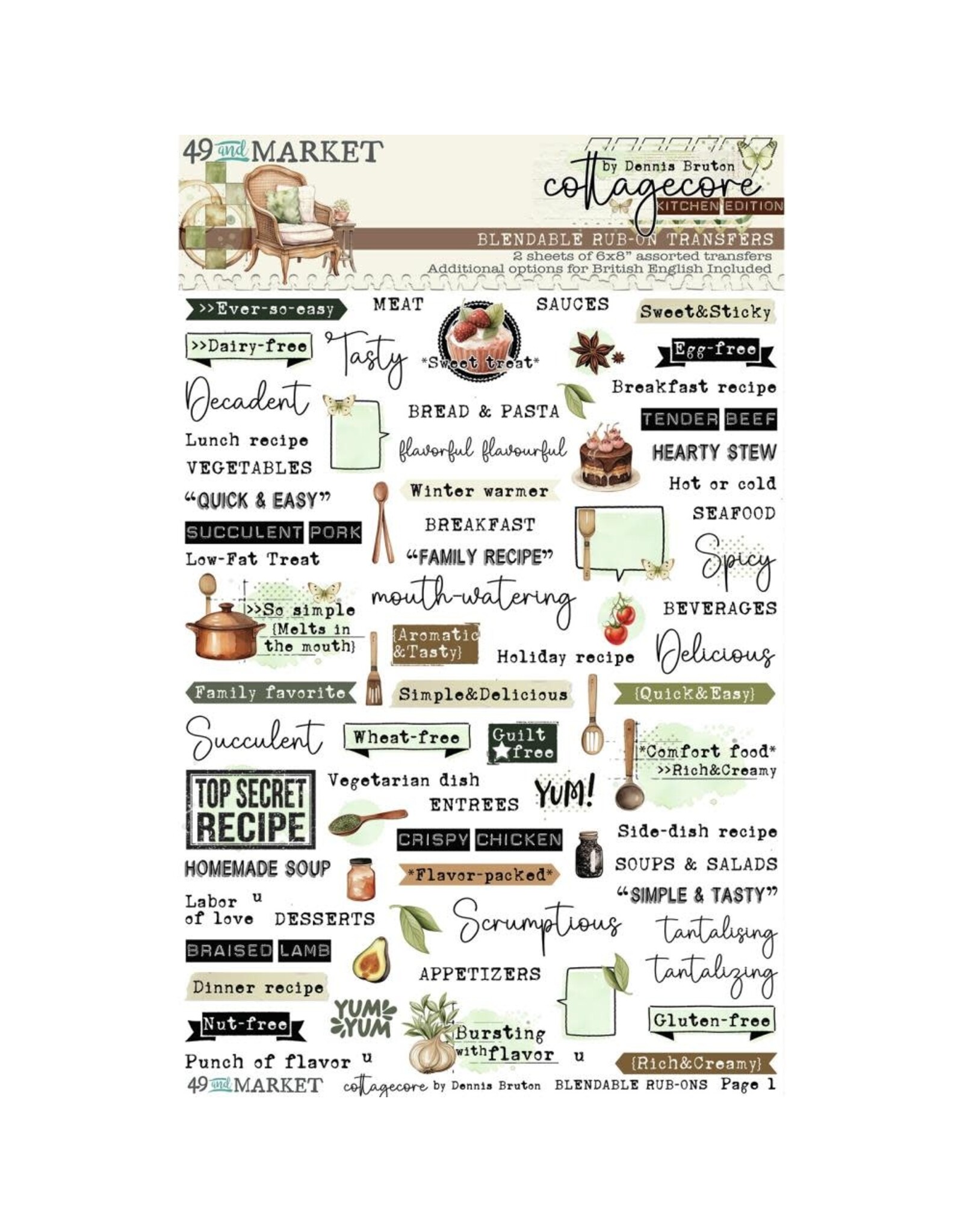 49 AND MARKET 49 AND MARKET COTTAGECORE 6x8 RUB-ON TRANSFER SET 2/PK