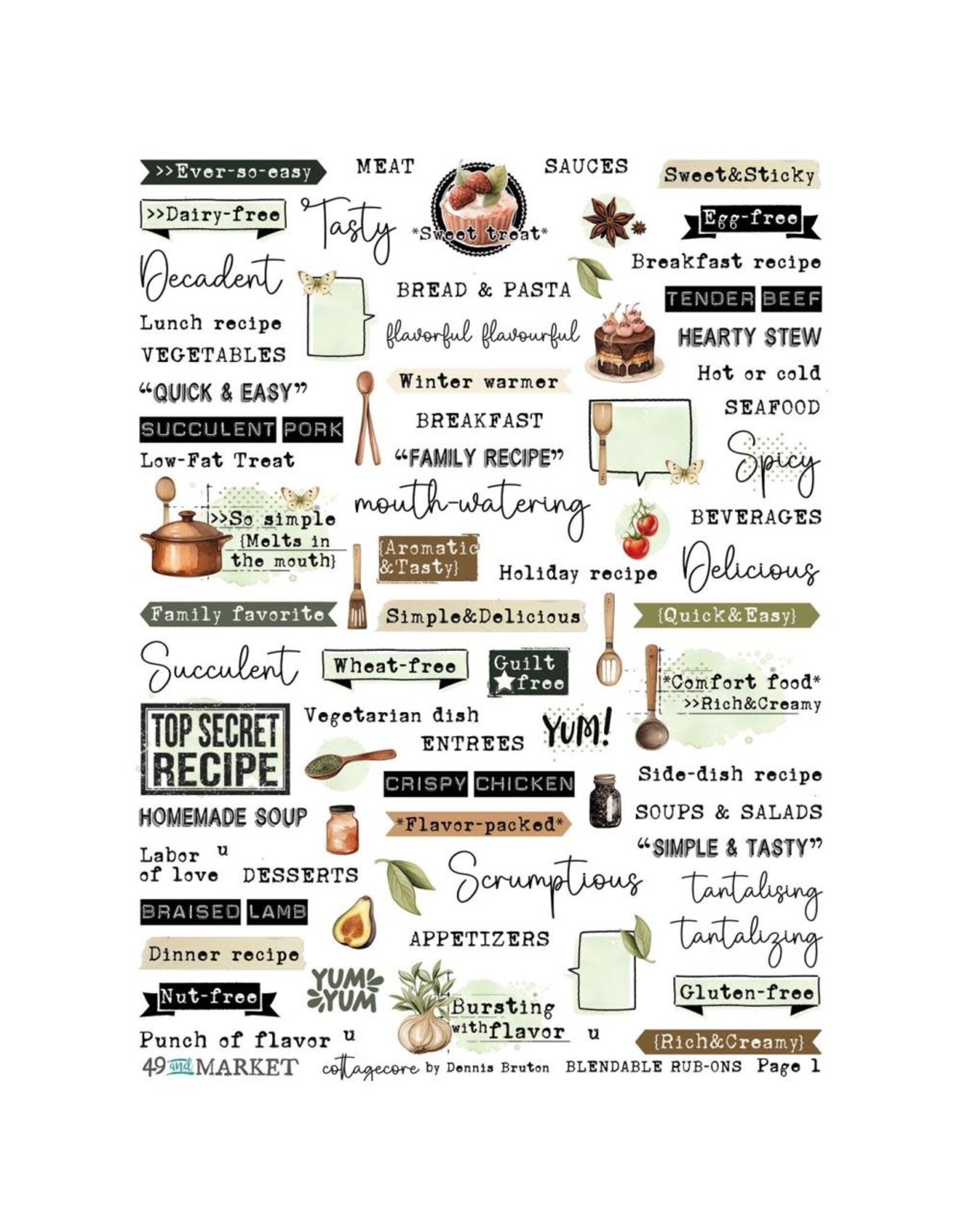 49 AND MARKET 49 AND MARKET COTTAGECORE 6x8 RUB-ON TRANSFER SET 2/PK