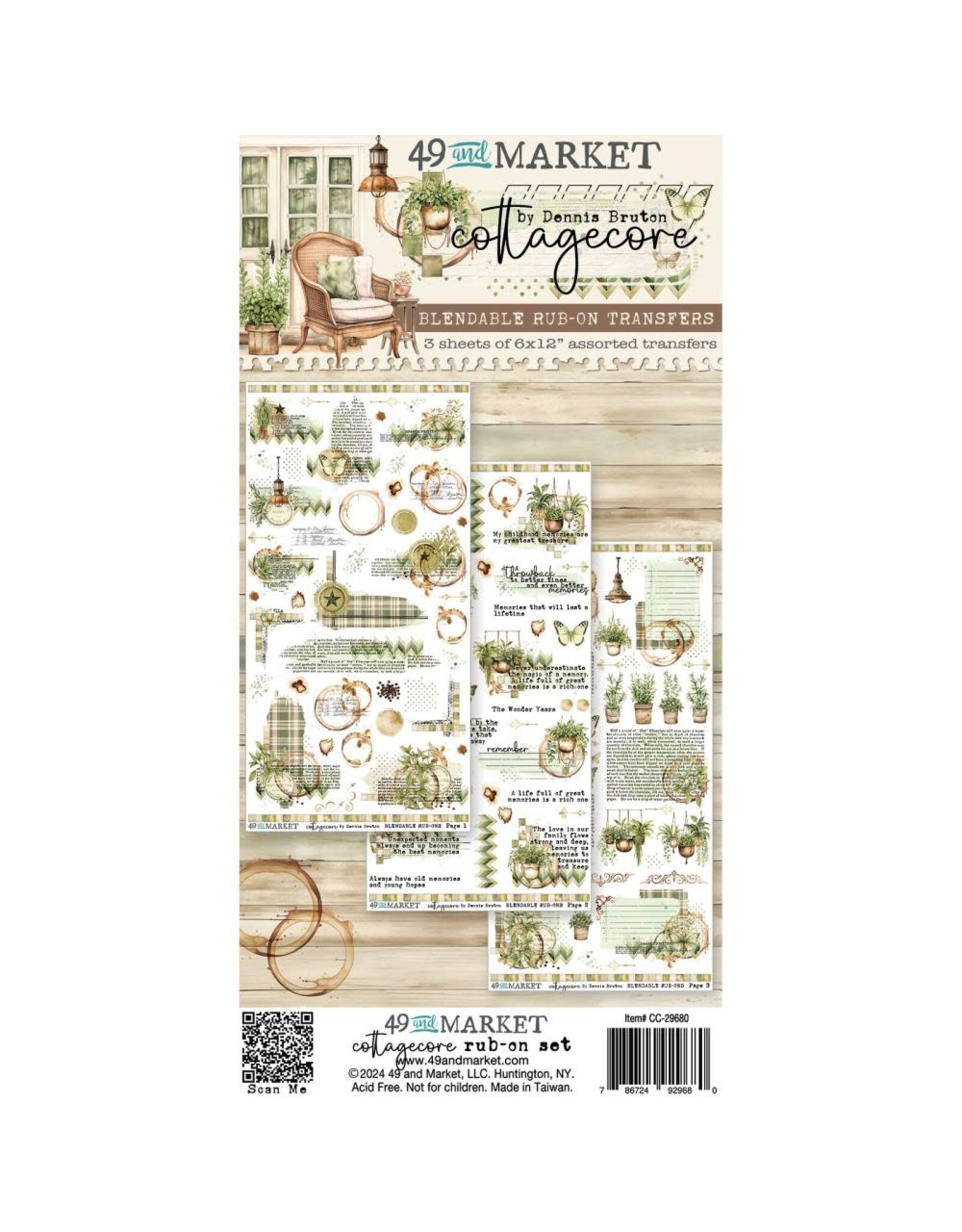 49 AND MARKET 49 AND MARKET COTTAGECORE 6x12 RUB-ON TRANSFER SET 3/PK