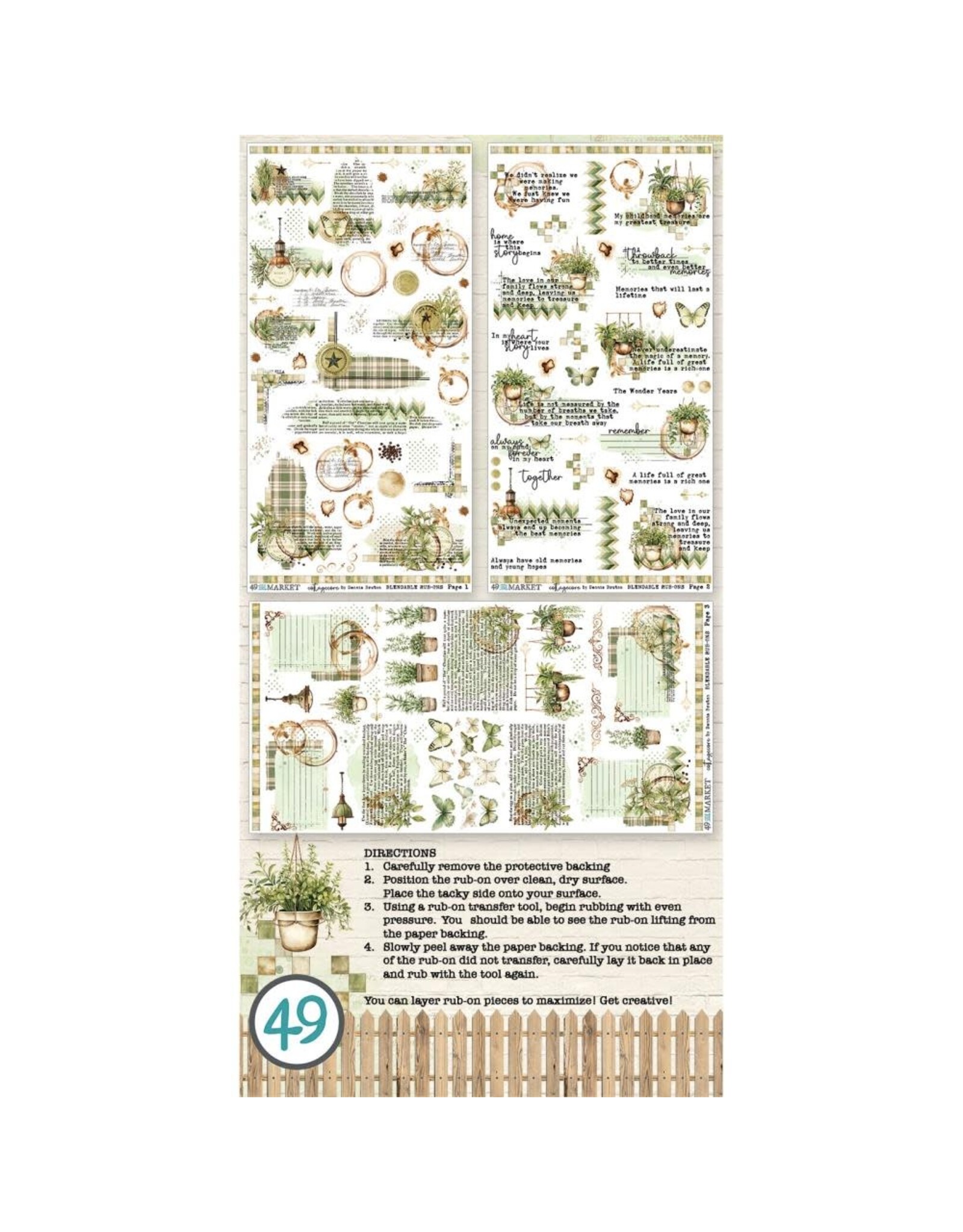 49 AND MARKET 49 AND MARKET COTTAGECORE 6x12 RUB-ON TRANSFER SET 3/PK
