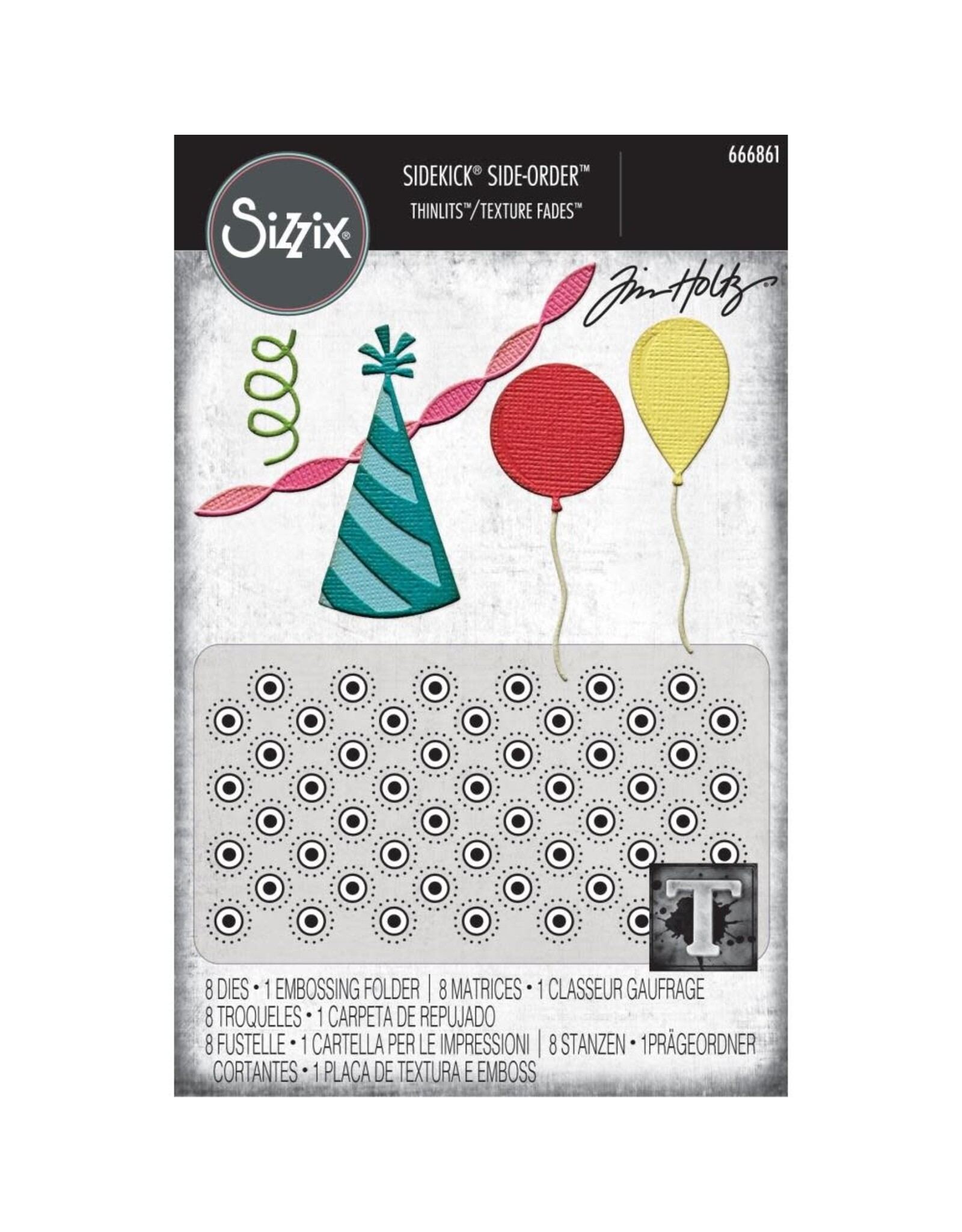 SIZZIX SIZZIX TIM HOLTZ SIDEKICK SIDE-ORDER THINLITS/ TEXTURE FADES CELEBRATE EMBOSSING FOLDER & DIE SET