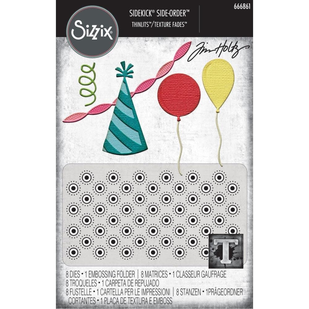 SIZZIX SIZZIX TIM HOLTZ SIDEKICK SIDE-ORDER THINLITS/ TEXTURE FADES CELEBRATE EMBOSSING FOLDER & DIE SET