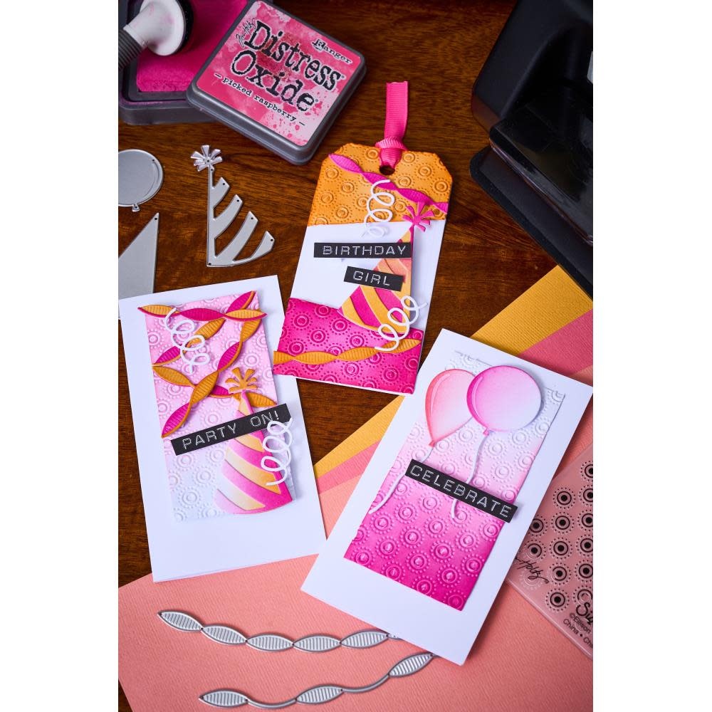 SIZZIX SIZZIX TIM HOLTZ SIDEKICK SIDE-ORDER THINLITS/ TEXTURE FADES CELEBRATE EMBOSSING FOLDER & DIE SET