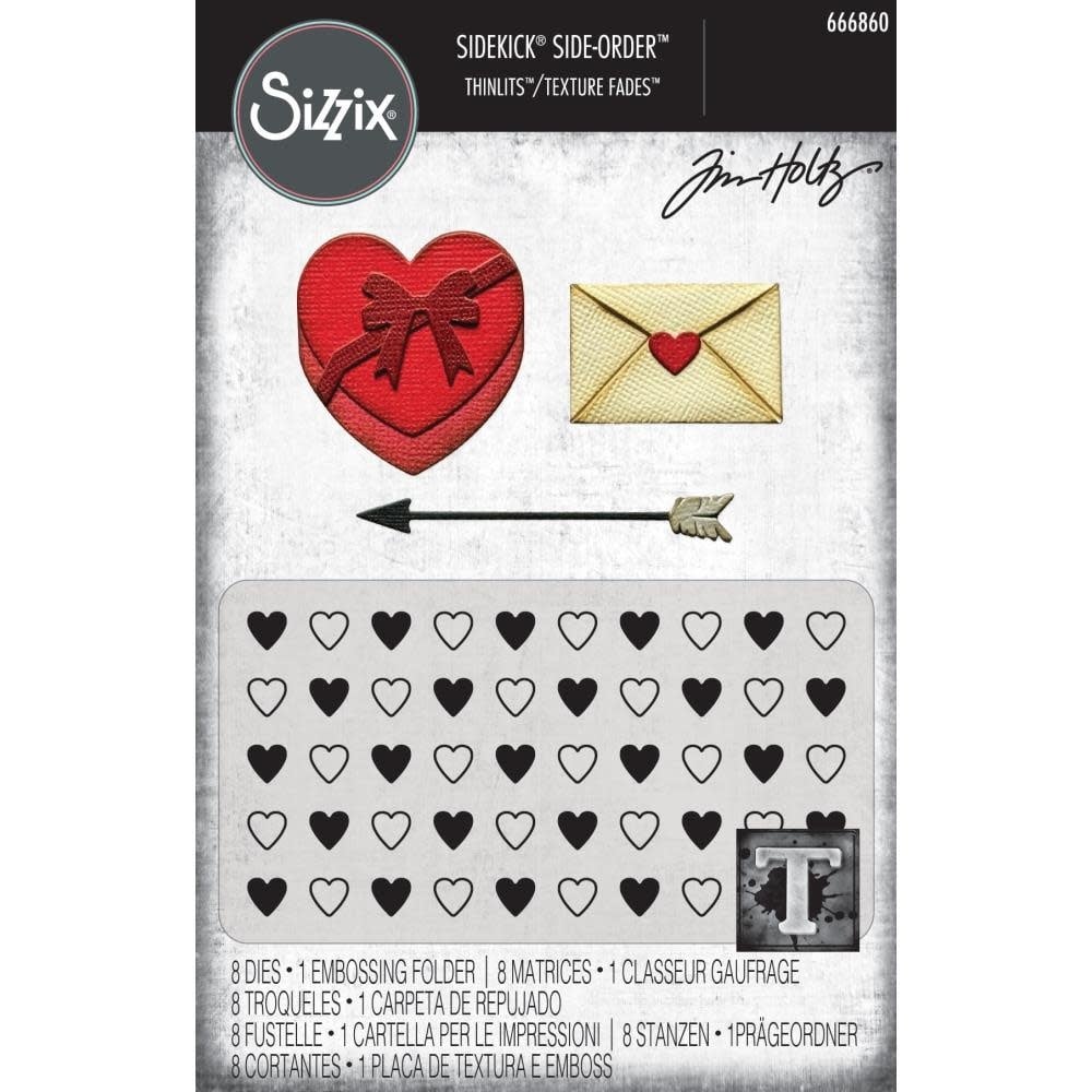 SIZZIX SIZZIX TIM HOLTZ SIDEKICK SIDE-ORDER THINLITS/ TEXTURE FADES LOVE NOTES EMBOSSING FOLDER & DIE SET
