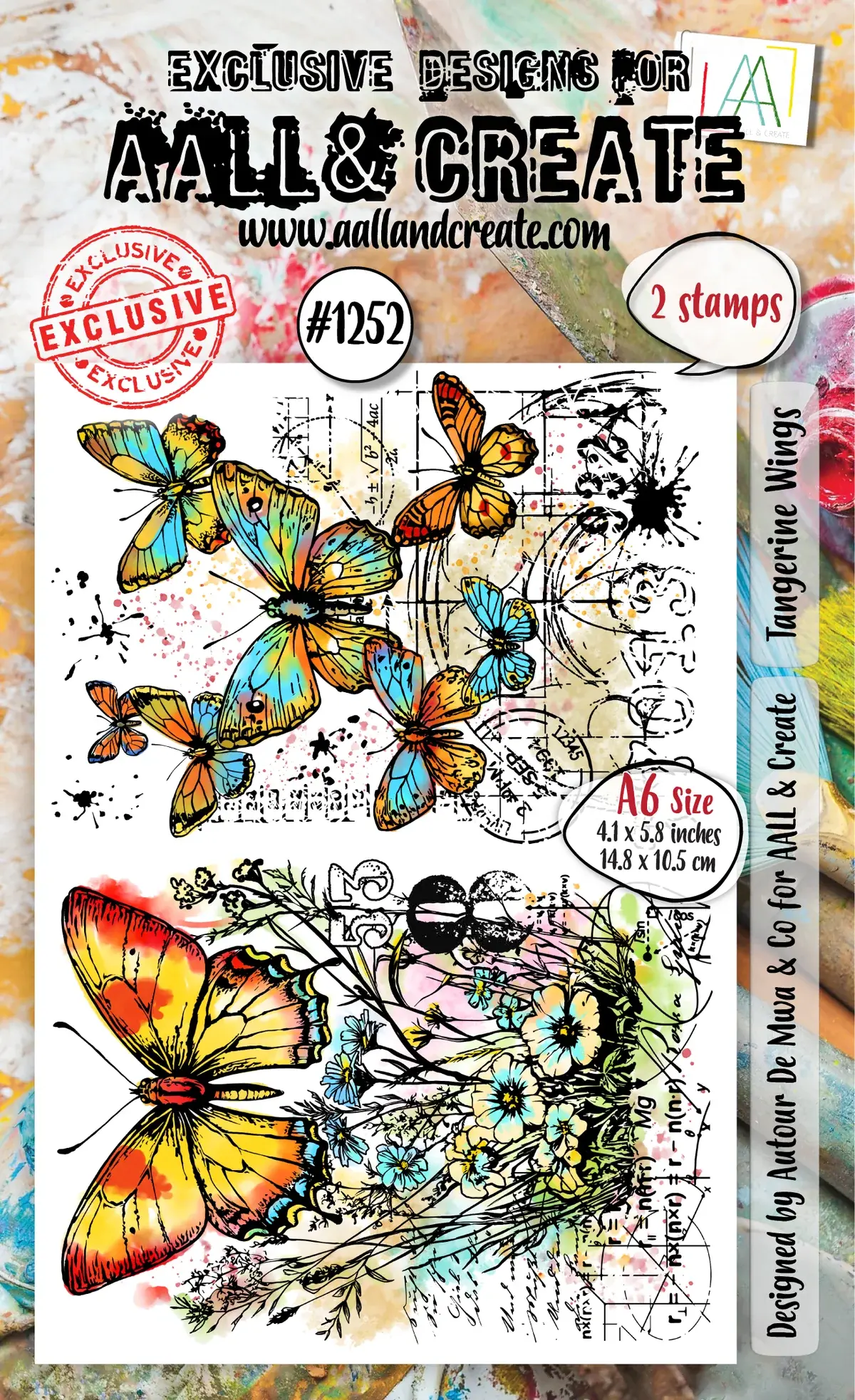 AALL & CREATE AALL & CREATE AUTOUR DE MWA #1252 TANGERINE WINGS A6 CLEAR STAMP SET