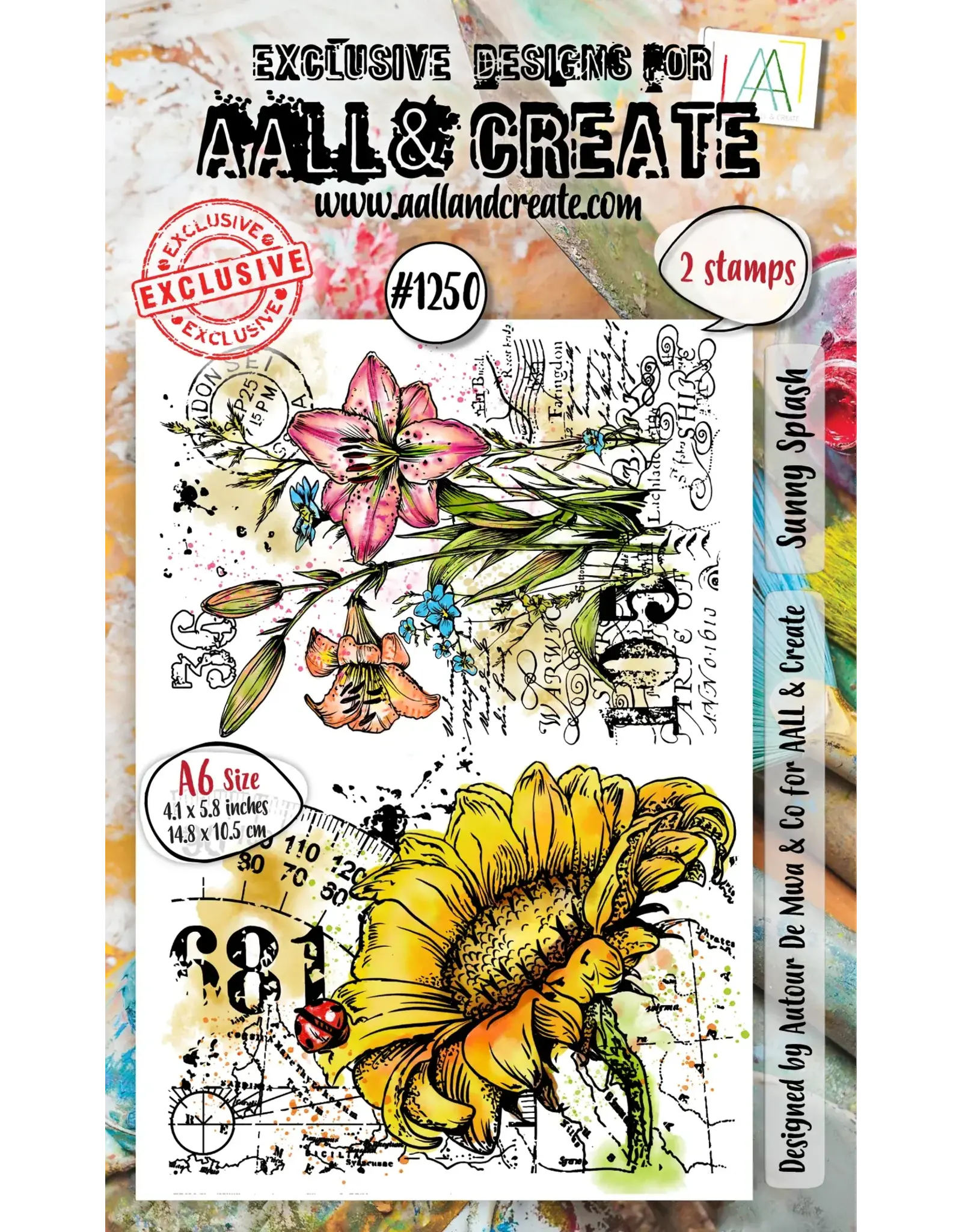 AALL & CREATE AALL & CREATE AUTOUR DE MWA  #1250 SUNNY SPLASH A6 CLEAR STAMP SET