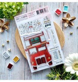 CHOU & FLOWERS CHOU & FLOWERS IT'S ALWAYS TEA TIME COLLECTION BUS PARTY CLEAR STAMP SET