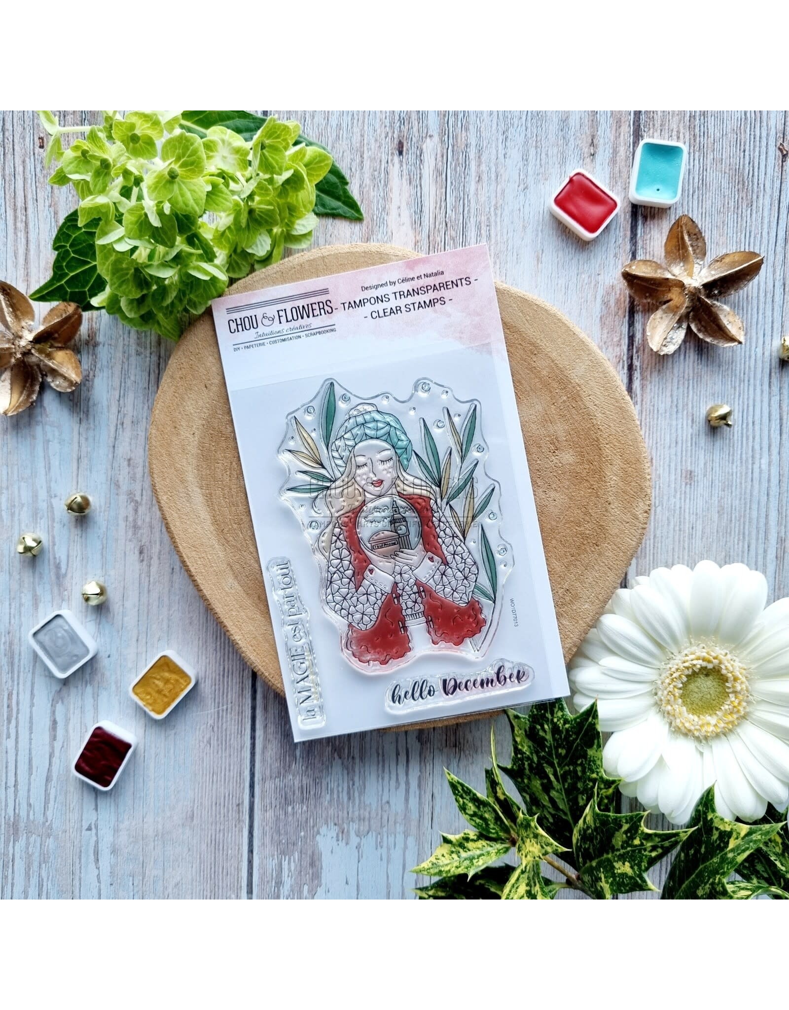 CHOU & FLOWERS CHOU & FLOWERS IT'S ALWAYS TEA TIME COLLECTION WINTER GIRL CLEAR STAMP SET