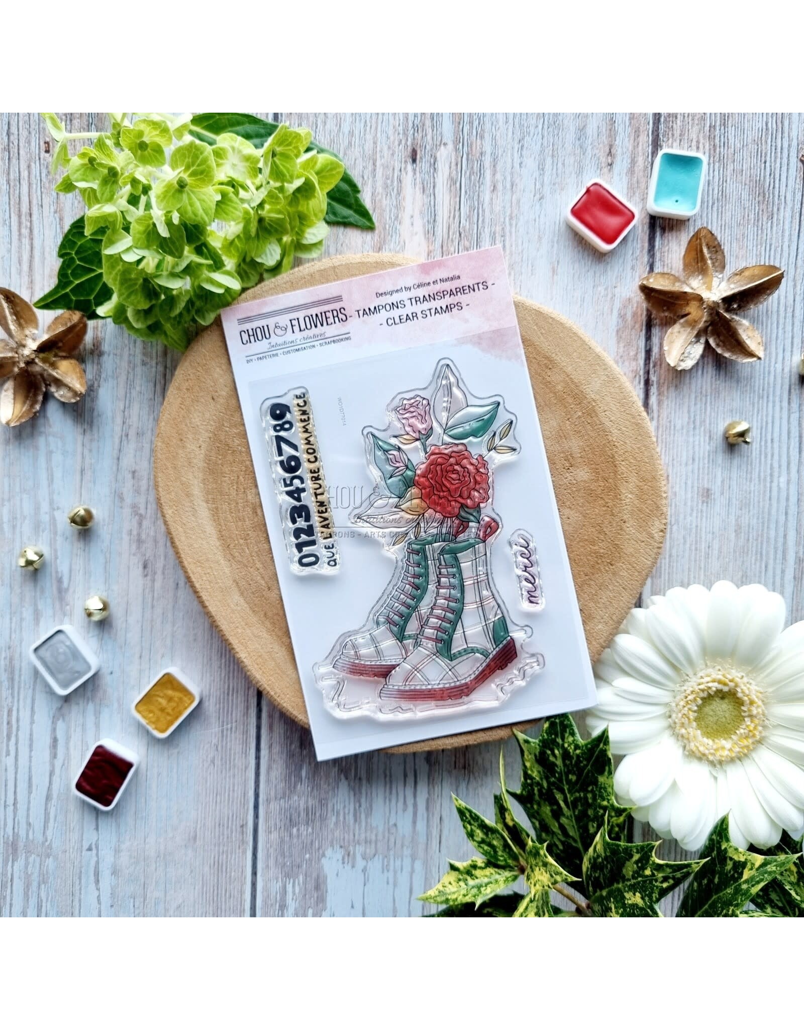 CHOU & FLOWERS CHOU & FLOWERS IT'S ALWAYS TEA TIME COLLECTION DOC FLEURIE CLEAR STAMP SET