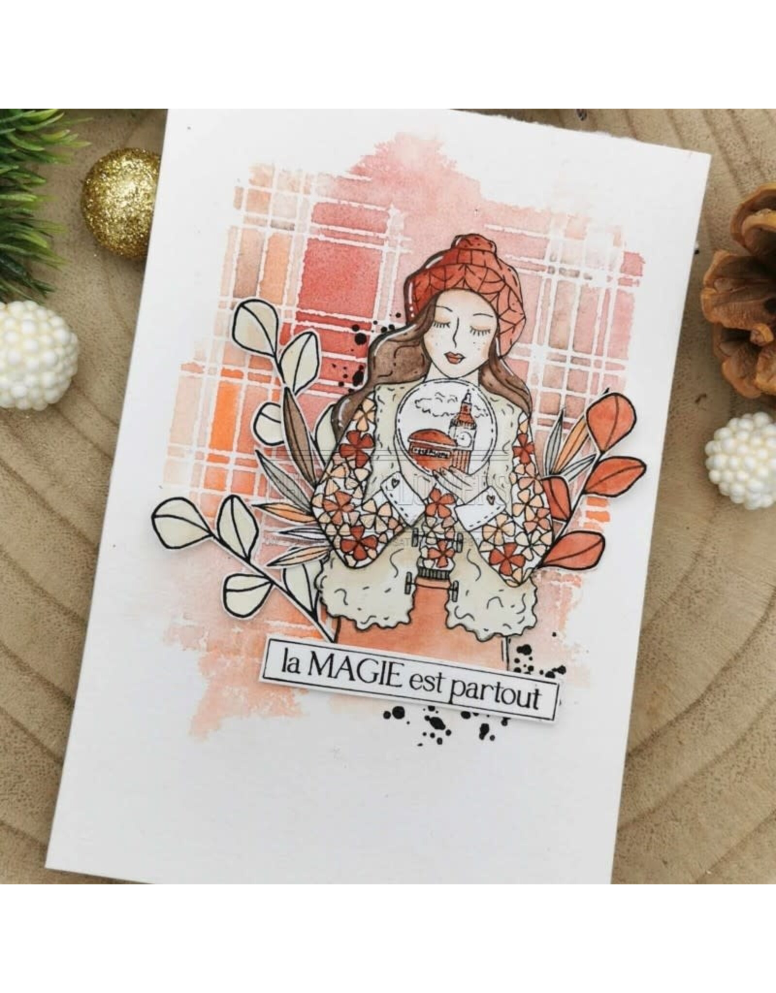 CHOU & FLOWERS CHOU & FLOWERS IT'S ALWAYS TEA TIME COLLECTION WINTER GIRL CLEAR STAMP SET