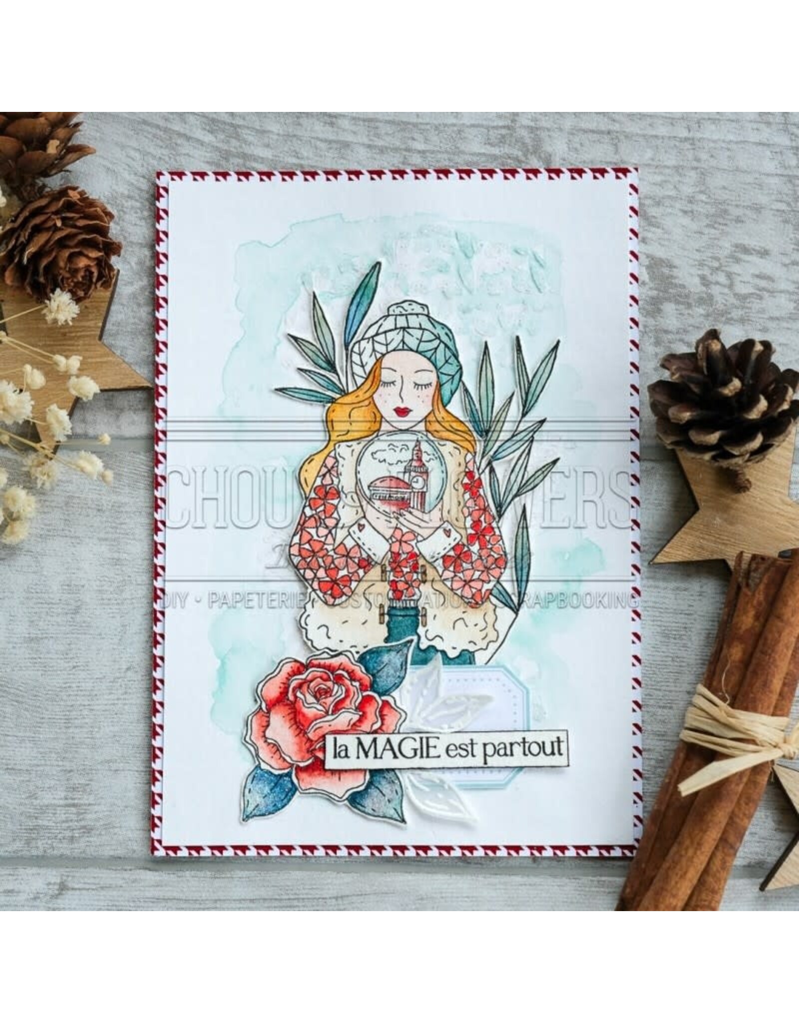 CHOU & FLOWERS CHOU & FLOWERS IT'S ALWAYS TEA TIME COLLECTION WINTER GIRL CLEAR STAMP SET
