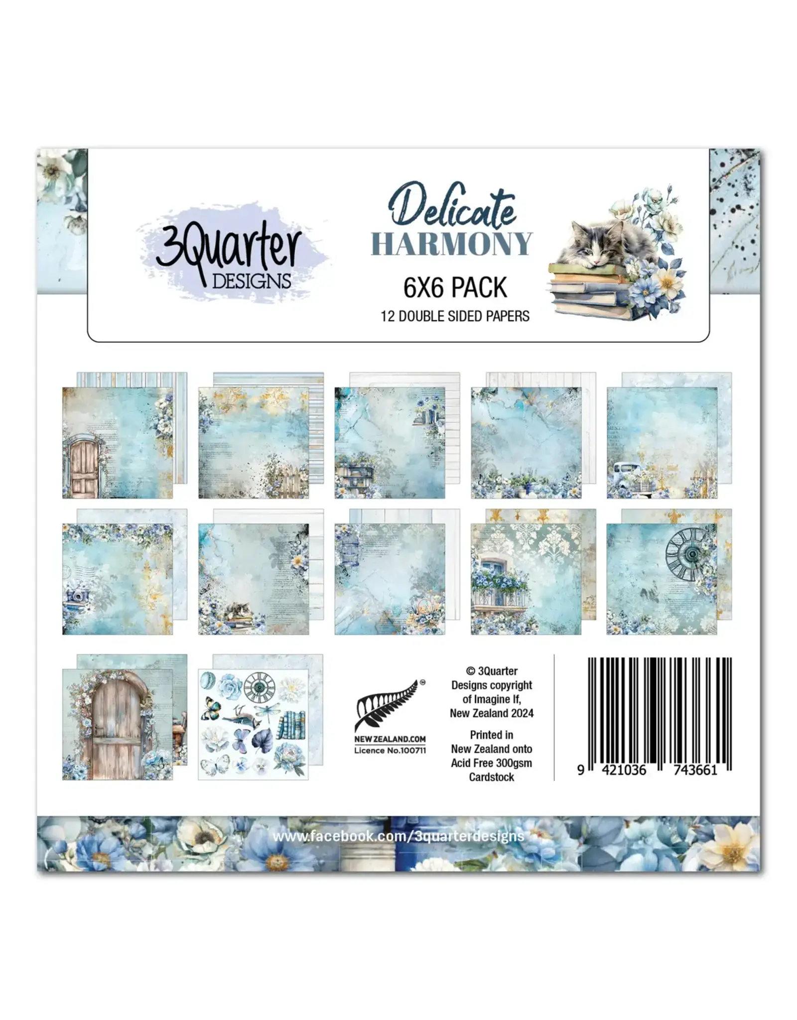 3QUARTER DESIGNS 3QUARTER DESIGNS DELICATE HARMONY 6x6 PAPER PACK 12 SHEETS