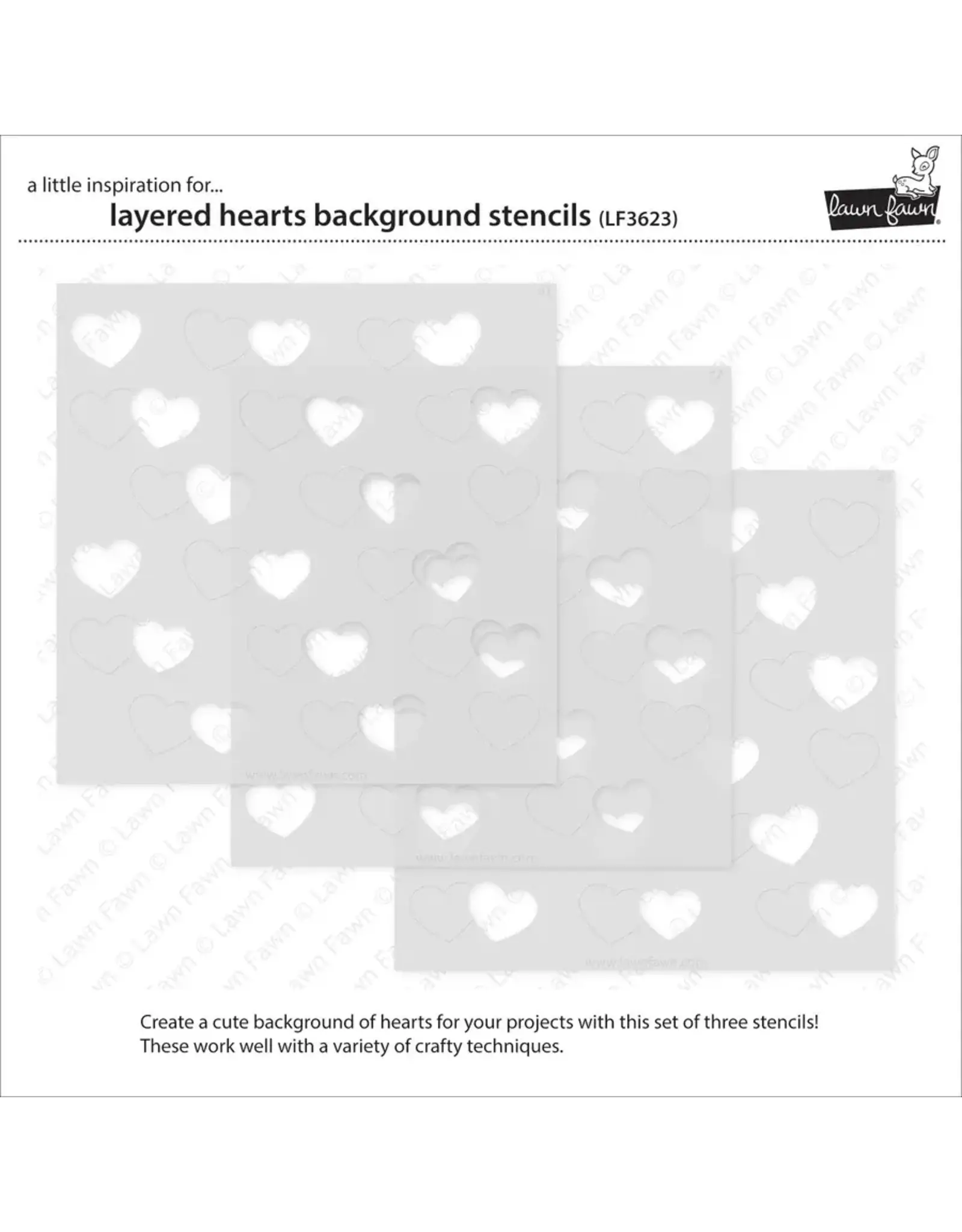 LAWN FAWN LAWN FAWN LAYERED HEARTS BACKGROUND 6x6  STENCIL SET 3/PK