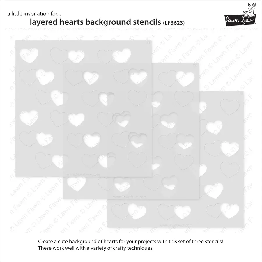 LAWN FAWN LAWN FAWN LAYERED HEARTS BACKGROUND 6x6  STENCIL SET 3/PK