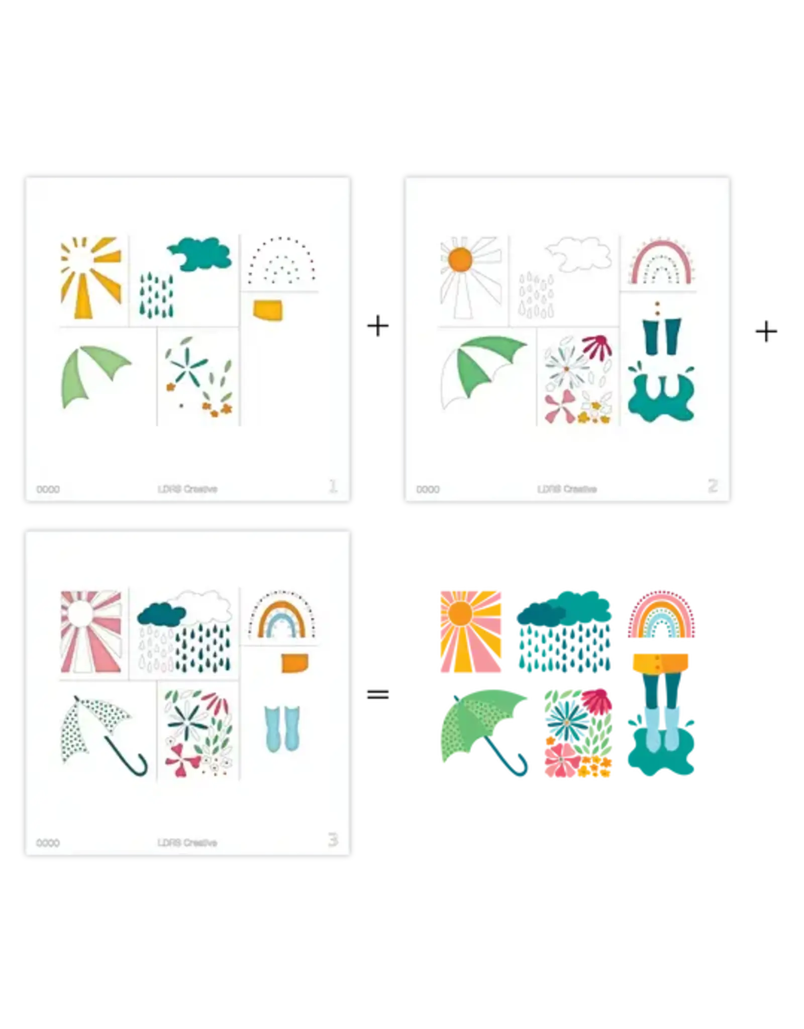 LDRS CREATIVE LDRS CREATIVE HERE COMES THE SUN POSTAGE COLLAGE LAYERING STENCIL SET 3/PK