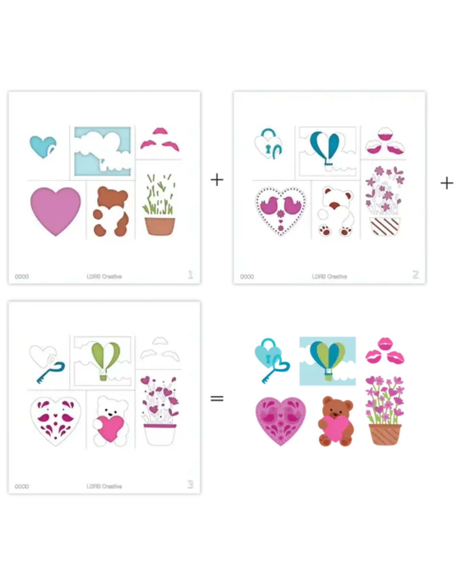 LDRS CREATIVE LDRS CREATIVE HUGS & KISSES POSTAGE COLLAGE LAYERING STENCIL SET 3/PK
