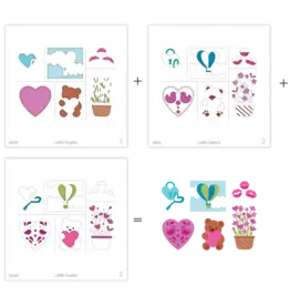 LDRS CREATIVE LDRS CREATIVE HUGS & KISSES POSTAGE COLLAGE LAYERING STENCIL SET 3/PK