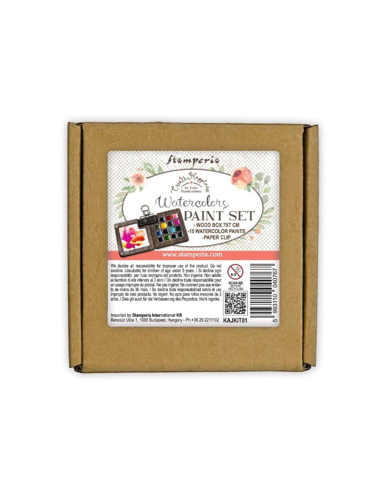 STAMPERIA STAMPERIA VICKY PAPAIOANNOU CREATE HAPPINESS WATERCOLOR PAINT SET 15/PK