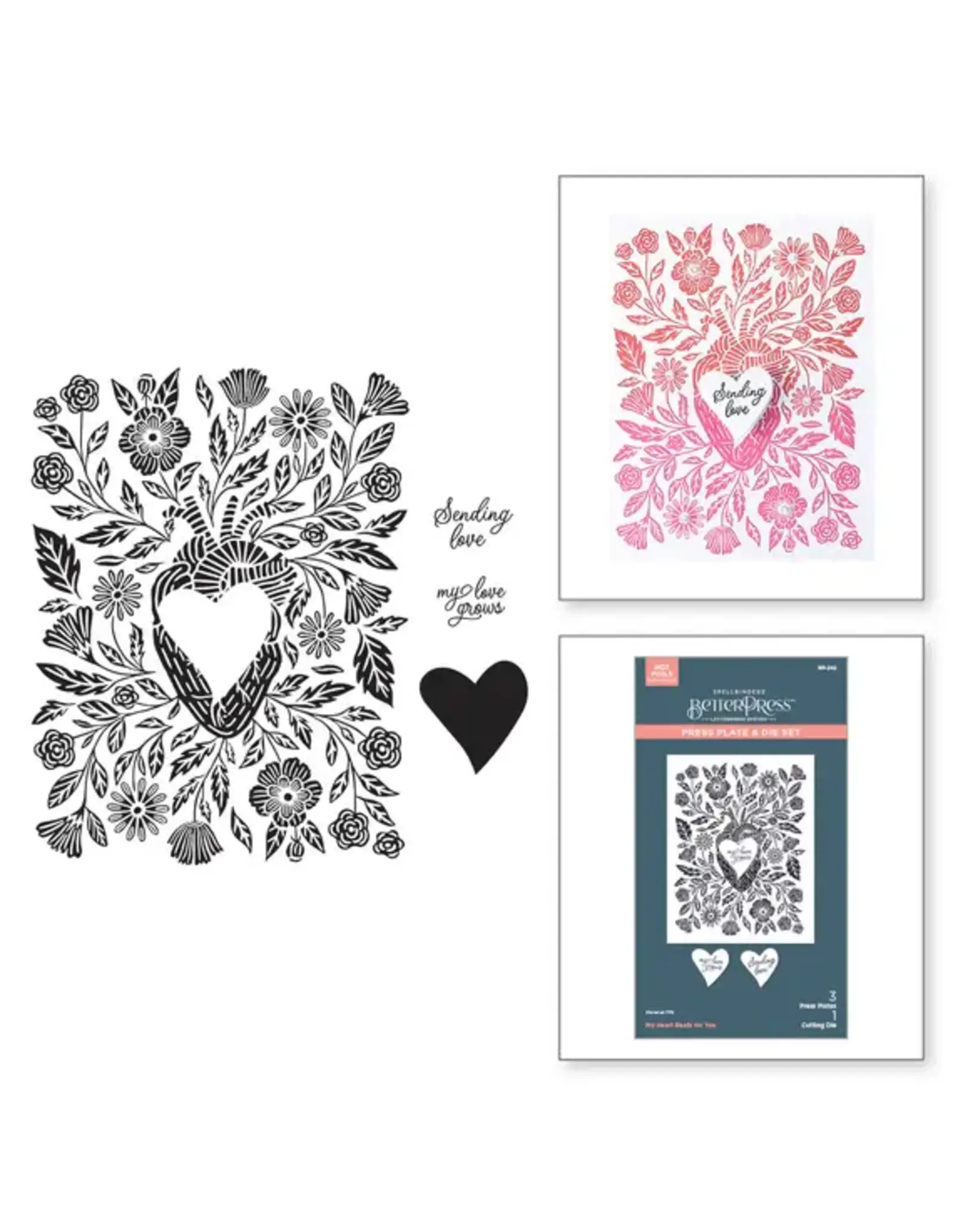 SPELLBINDERS SPELLBINDERS BETTERPRESS LOVE ON THE ROCKS COLLECTION MY HEART BEATS PRESS PLATES & DIE SET