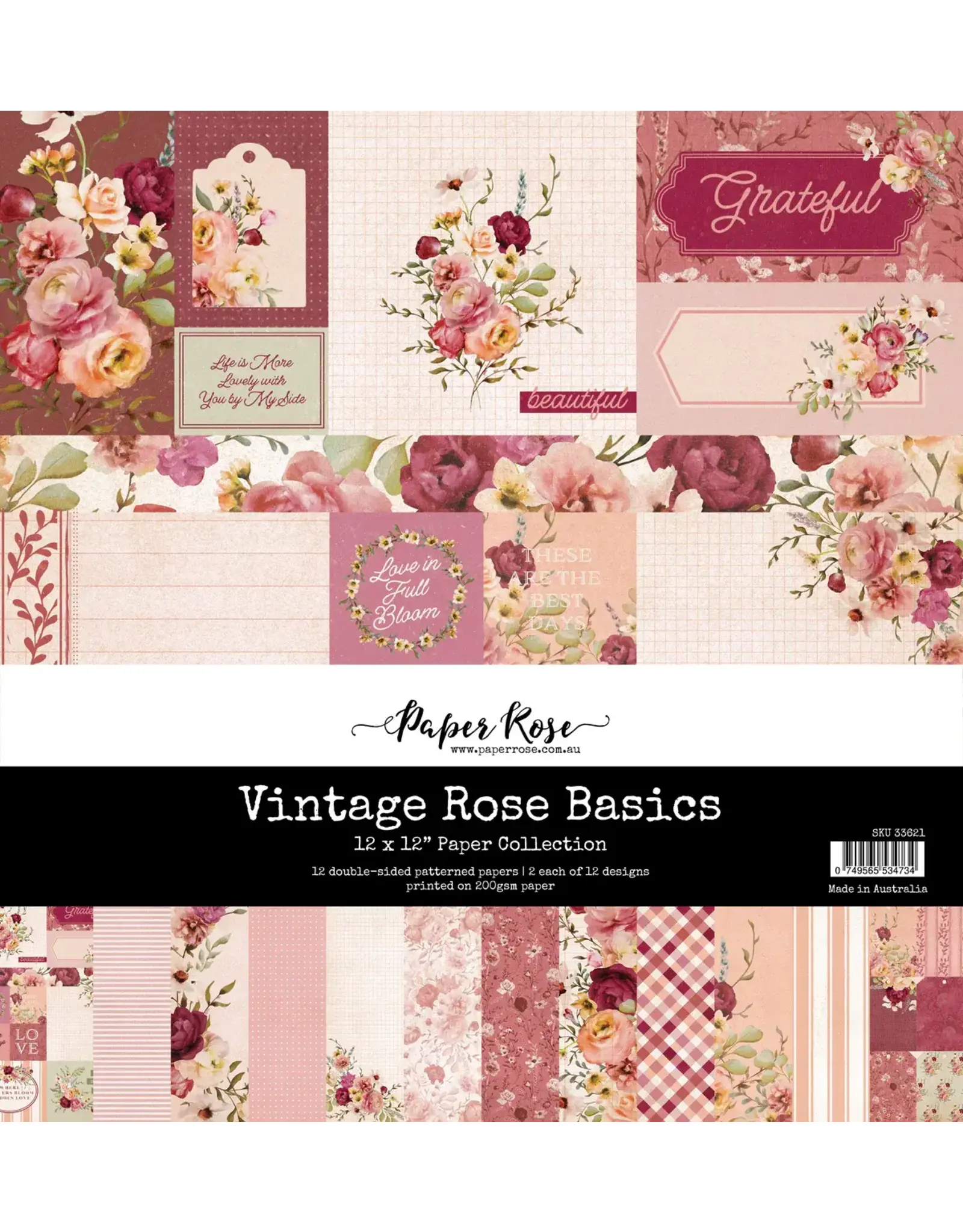 PAPER ROSE PAPER ROSE VINTAGE ROSE BASICS 12x12 PAPER COLLECTION