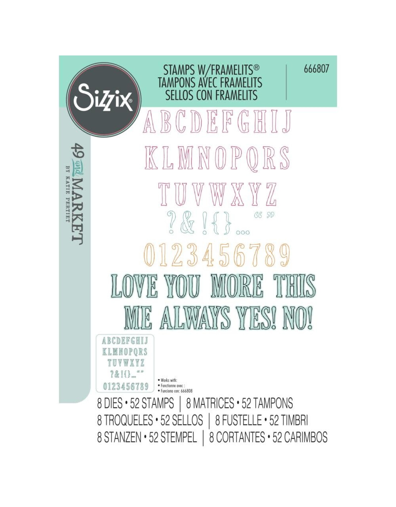 SIZZIX SIZZIX 49 AND MARKET FINE LINE ALPHA 01 FRAMELITS DIE AND CLEAR STAMP SET