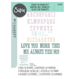 SIZZIX SIZZIX 49 AND MARKET FINE LINE ALPHA 01 FRAMELITS DIE AND CLEAR STAMP SET