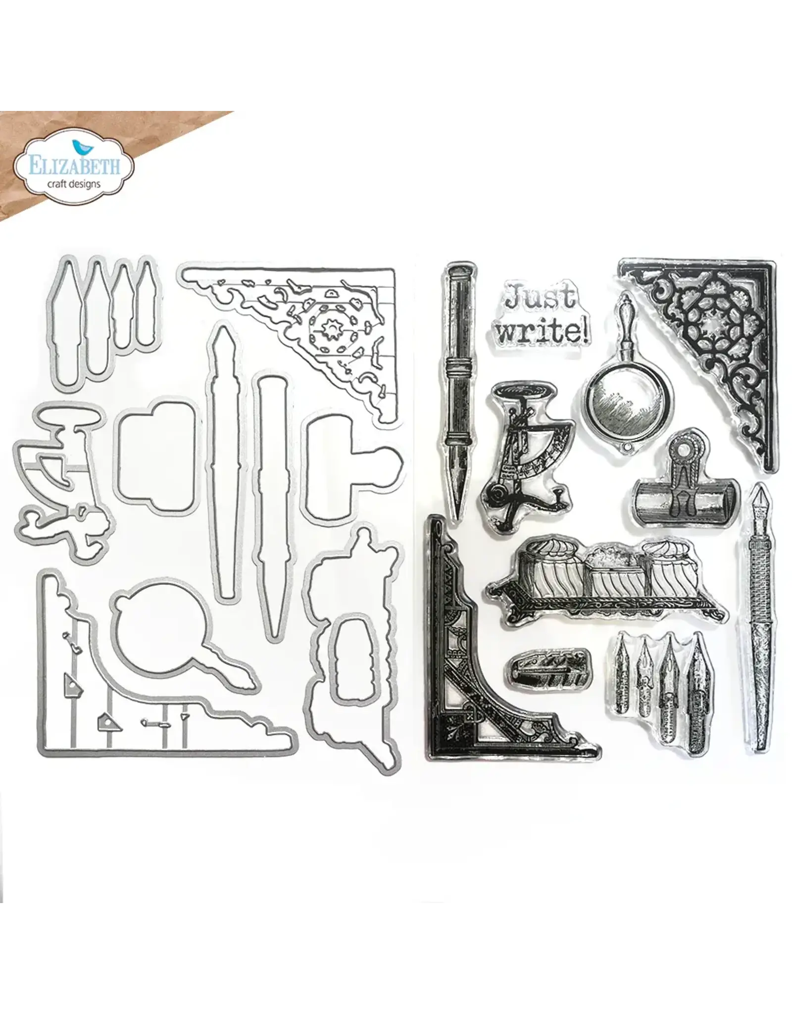 ELIZABETH CRAFT DESIGNS ELIZABETH CRAFT DESIGNS ART JOURNAL SPECIALS BY DEVID JUST WRITE CLEAR STAMP SET & DIE SET