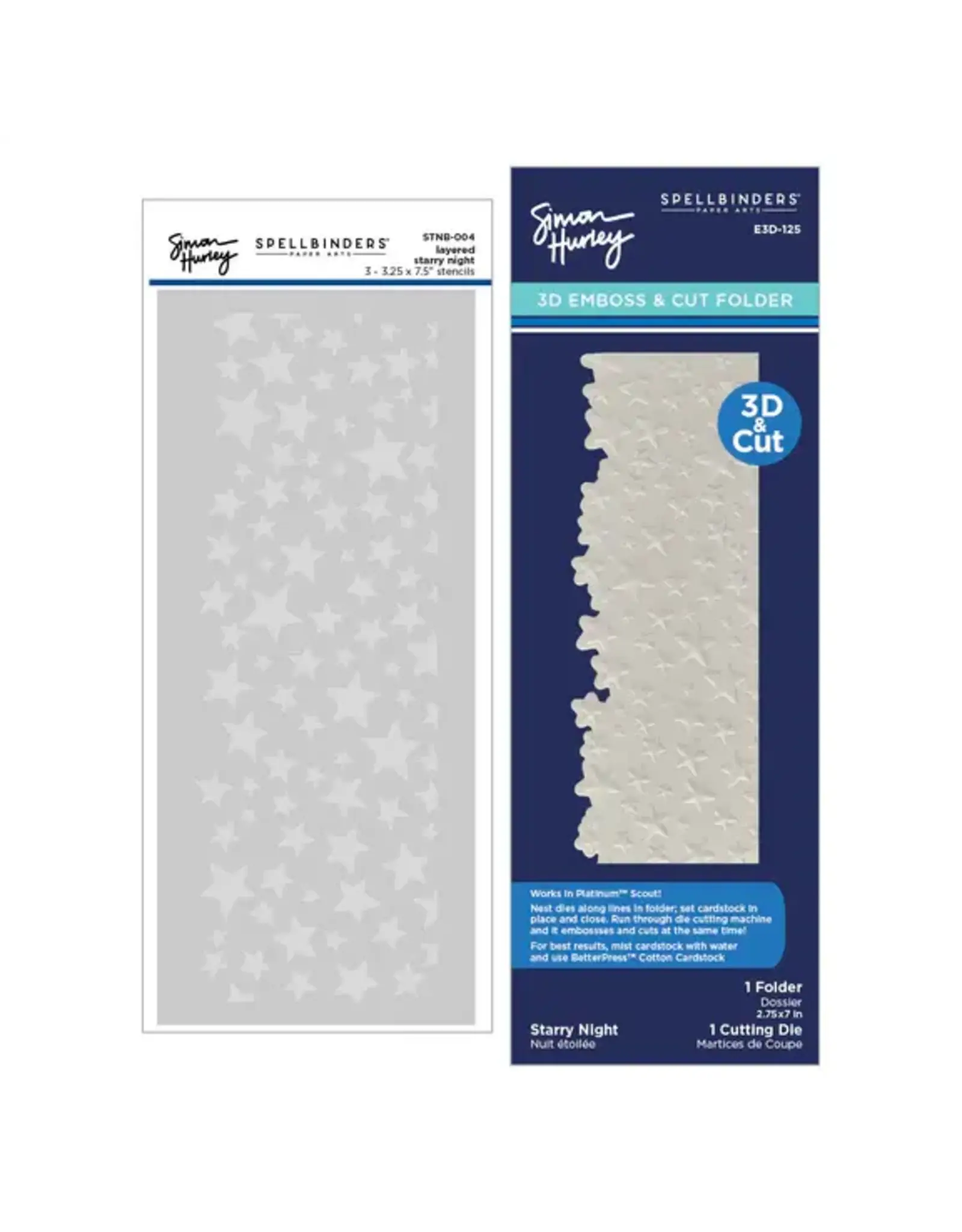 SPELLBINDERS SPELLBINDERS SIMON'S SPACE ADVENTURE COLLECTION STARRY NIGHT 3D EMBOSS & CUT EMBOSSING FOLDER & DIE SET & STENCIL