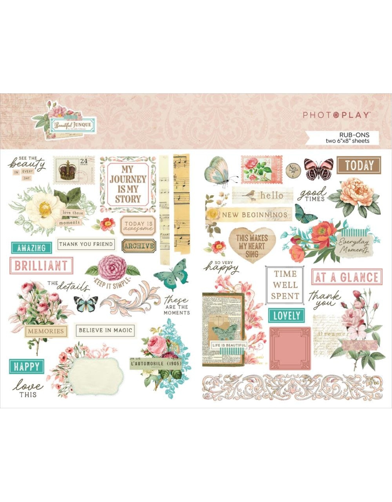 PHOTOPLAY PAPER PHOTOPLAY BEAUTIFUL JUNQUE 6x8 RUB-ON TRANSFER SET 2/PK
