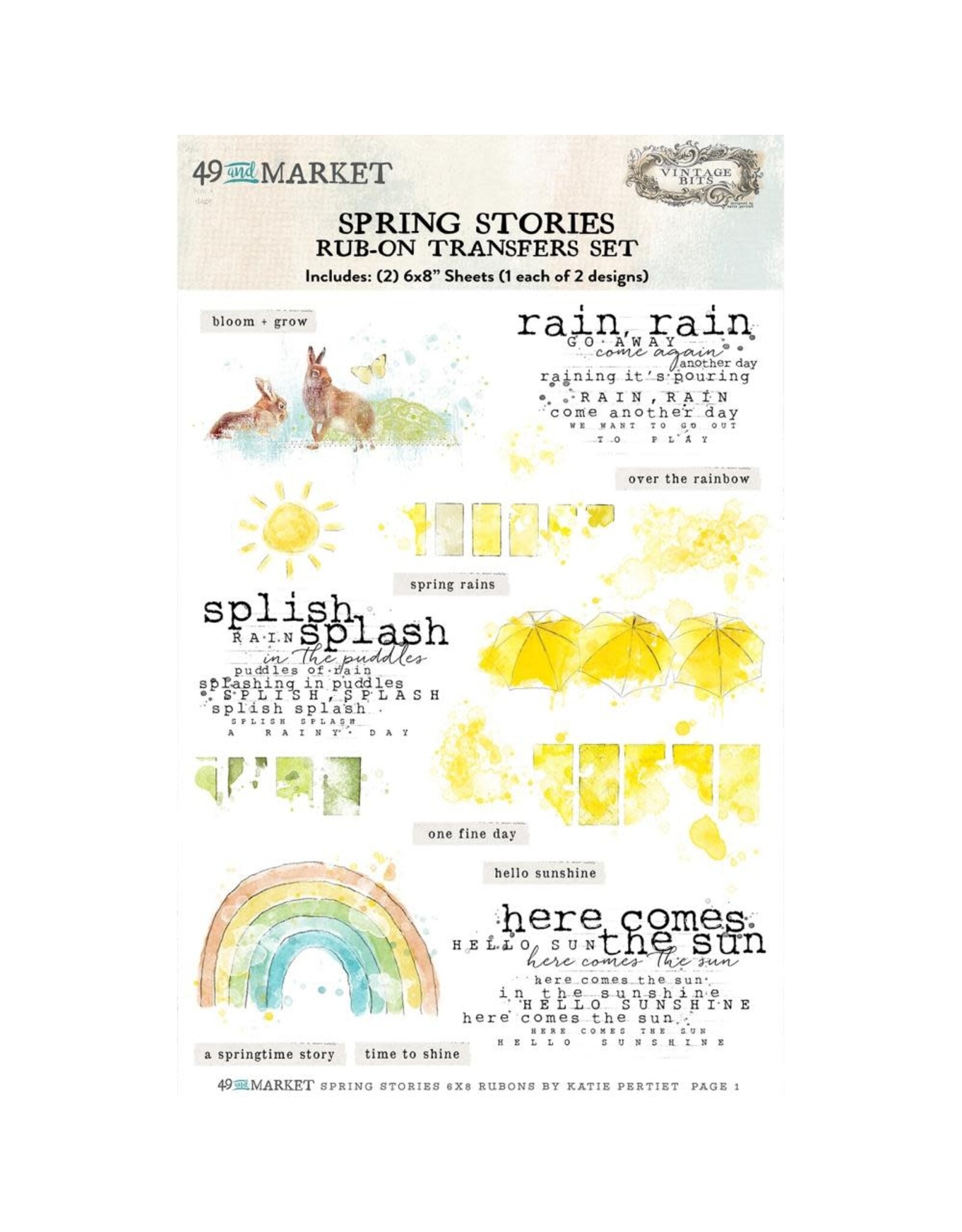 49 AND MARKET 49 AND MARKET VINTAGE BITS SPRING STORIES 6x8 RUB-ON TRANSFER SET 2/PK