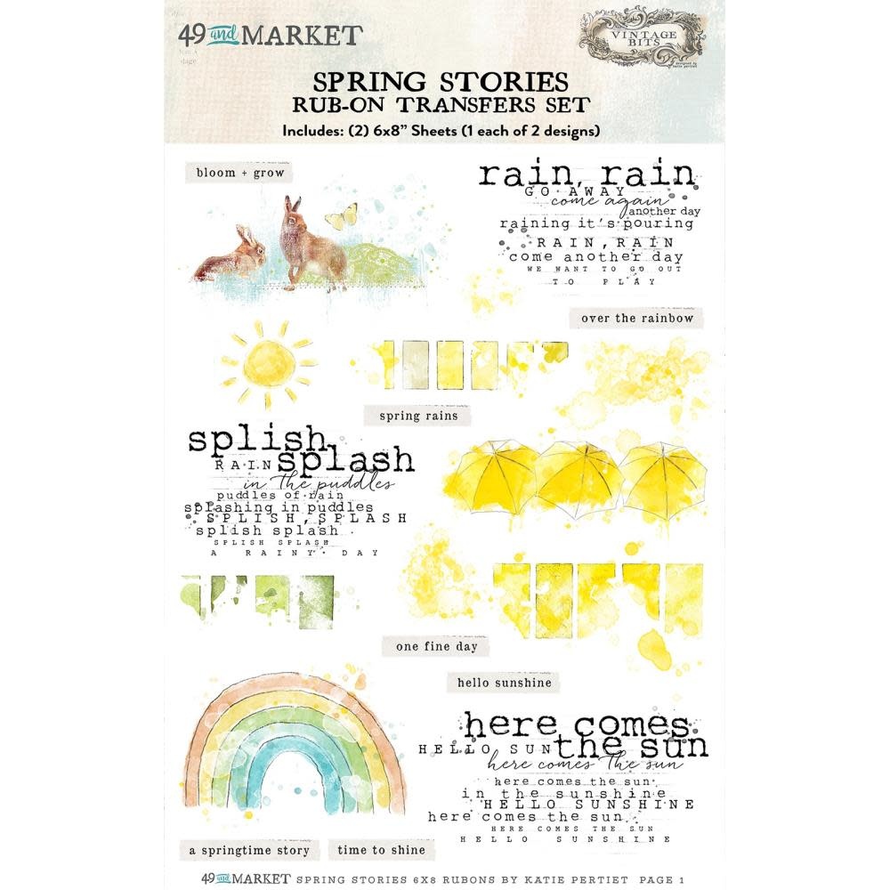 49 AND MARKET 49 AND MARKET VINTAGE BITS SPRING STORIES 6x8 RUB-ON TRANSFER SET 2/PK