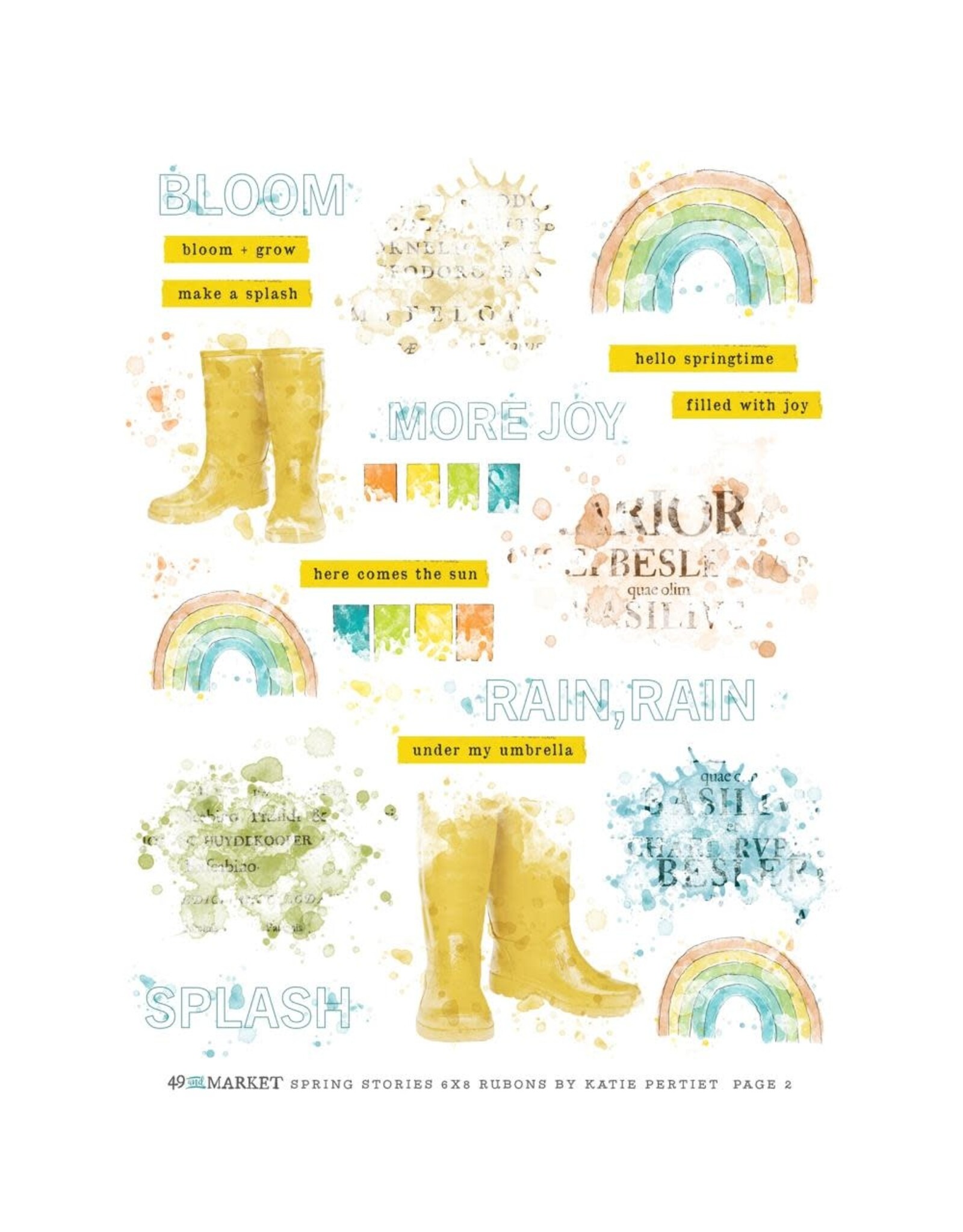 49 AND MARKET 49 AND MARKET VINTAGE BITS SPRING STORIES 6x8 RUB-ON TRANSFER SET 2/PK