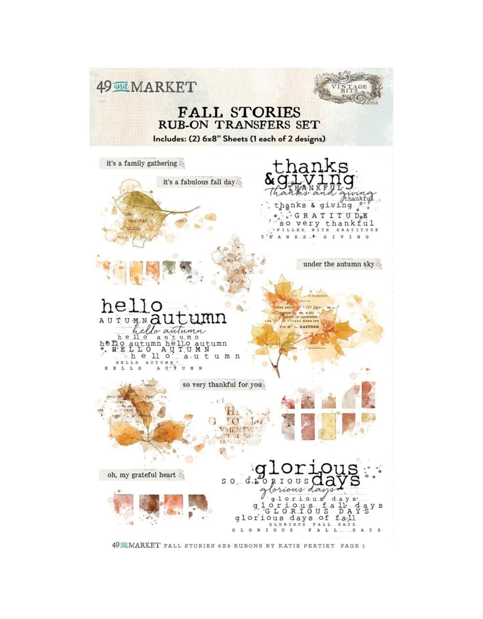 49 AND MARKET 49 AND MARKET VINTAGE BITS FALL STORIES 6x8 RUB-ON TRANSFER SET 2/PK